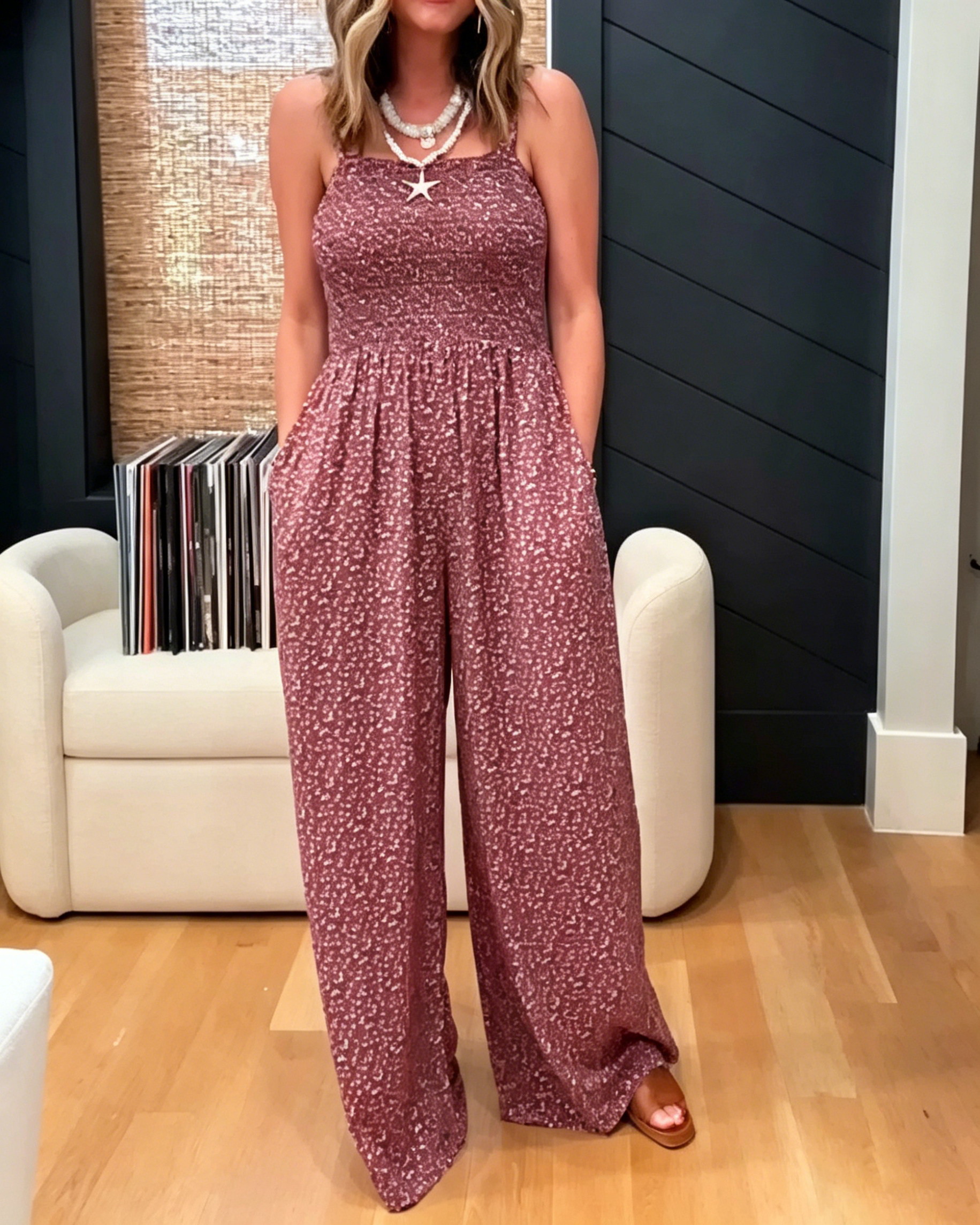 Women's One Shoulder Ruched Waist Pocket Wide Leg Elegant Formal Jumpsuit