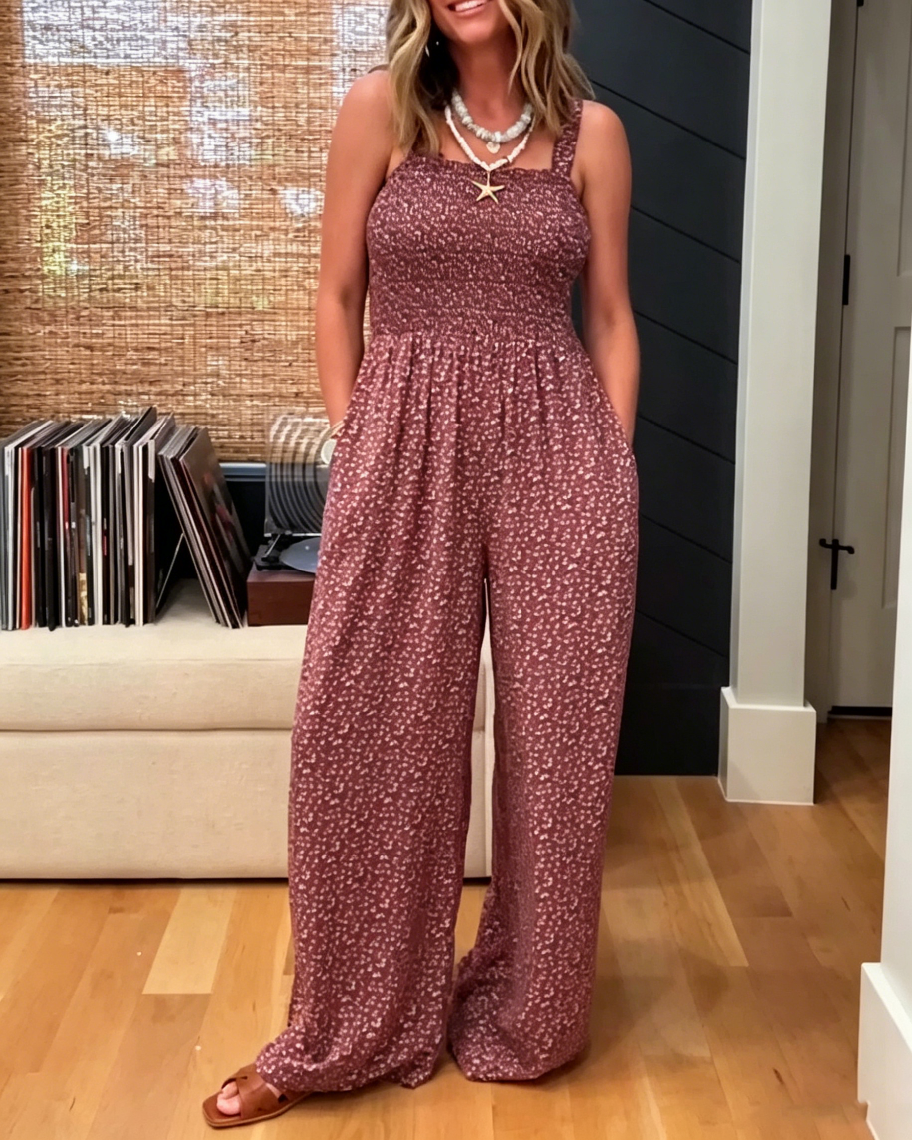 Women's One Shoulder Ruched Waist Pocket Wide Leg Elegant Formal Jumpsuit