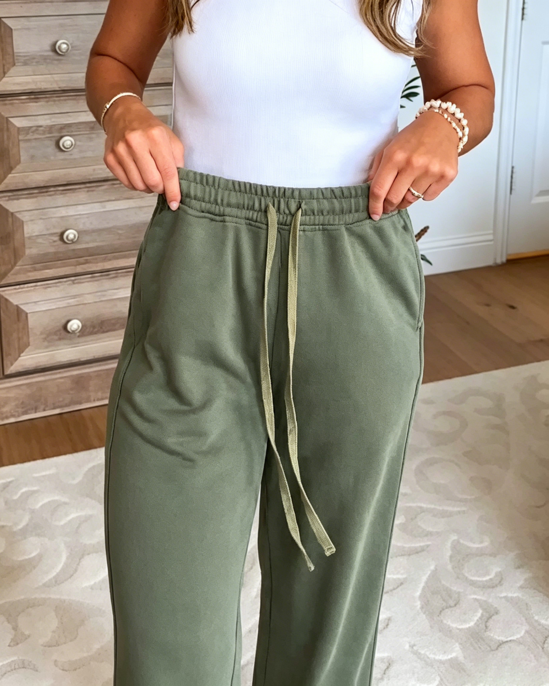 Women's Elastic Drawstring Waist Soft French Terry Wide Leg Casual Lounge Pant