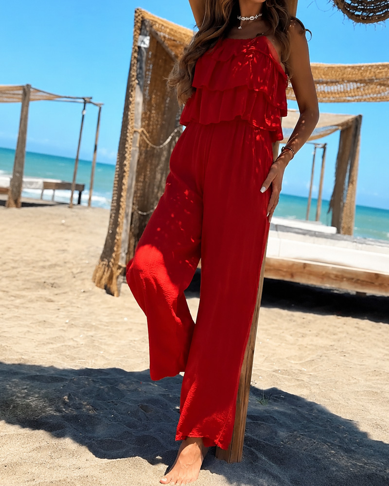 Women's Solid Color Suspender Jumpsuit