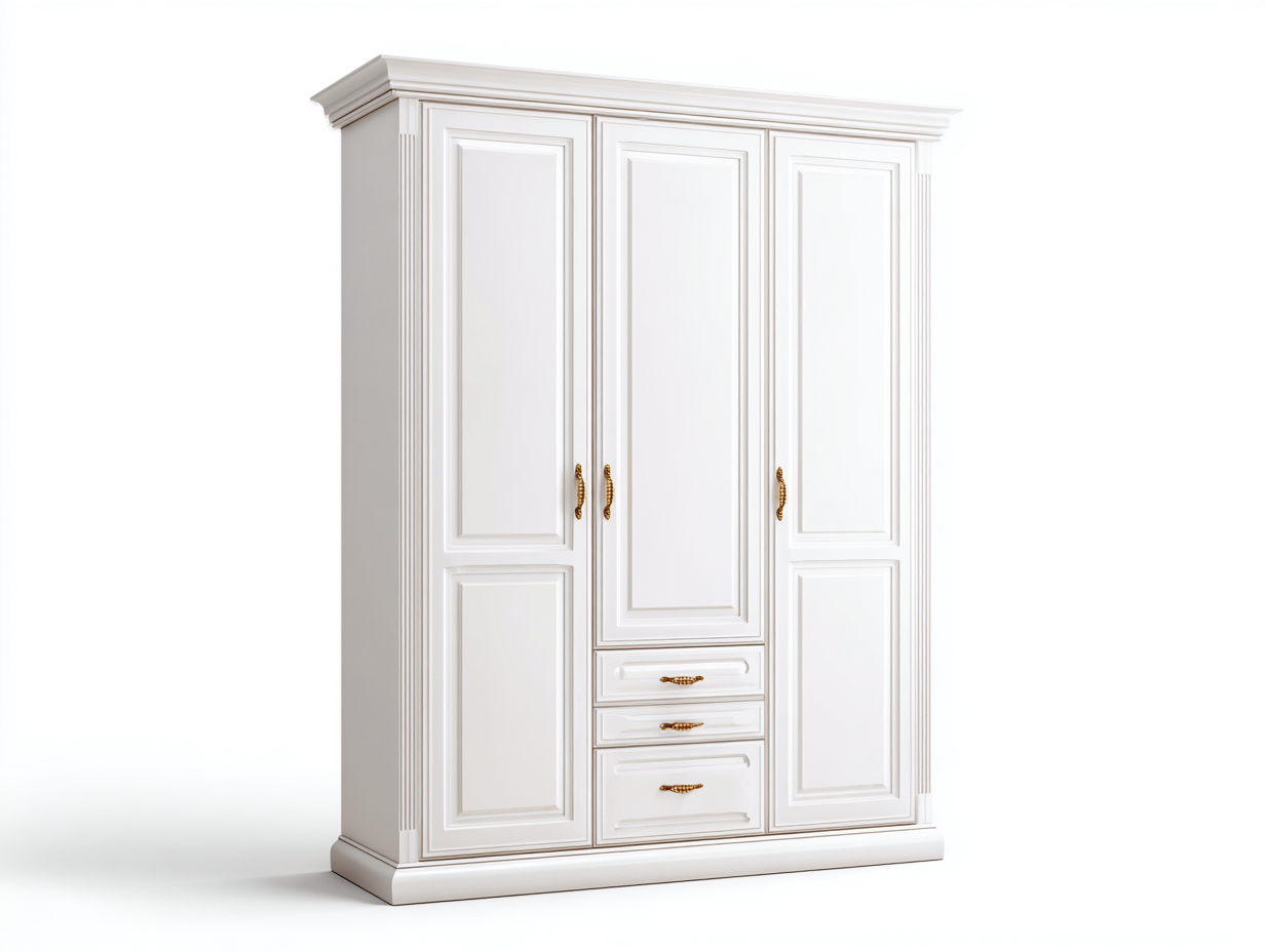 Armoire - bois-métal - 165 x 54 x 178 cm - blanc-doré - design classique-Ravoaloft