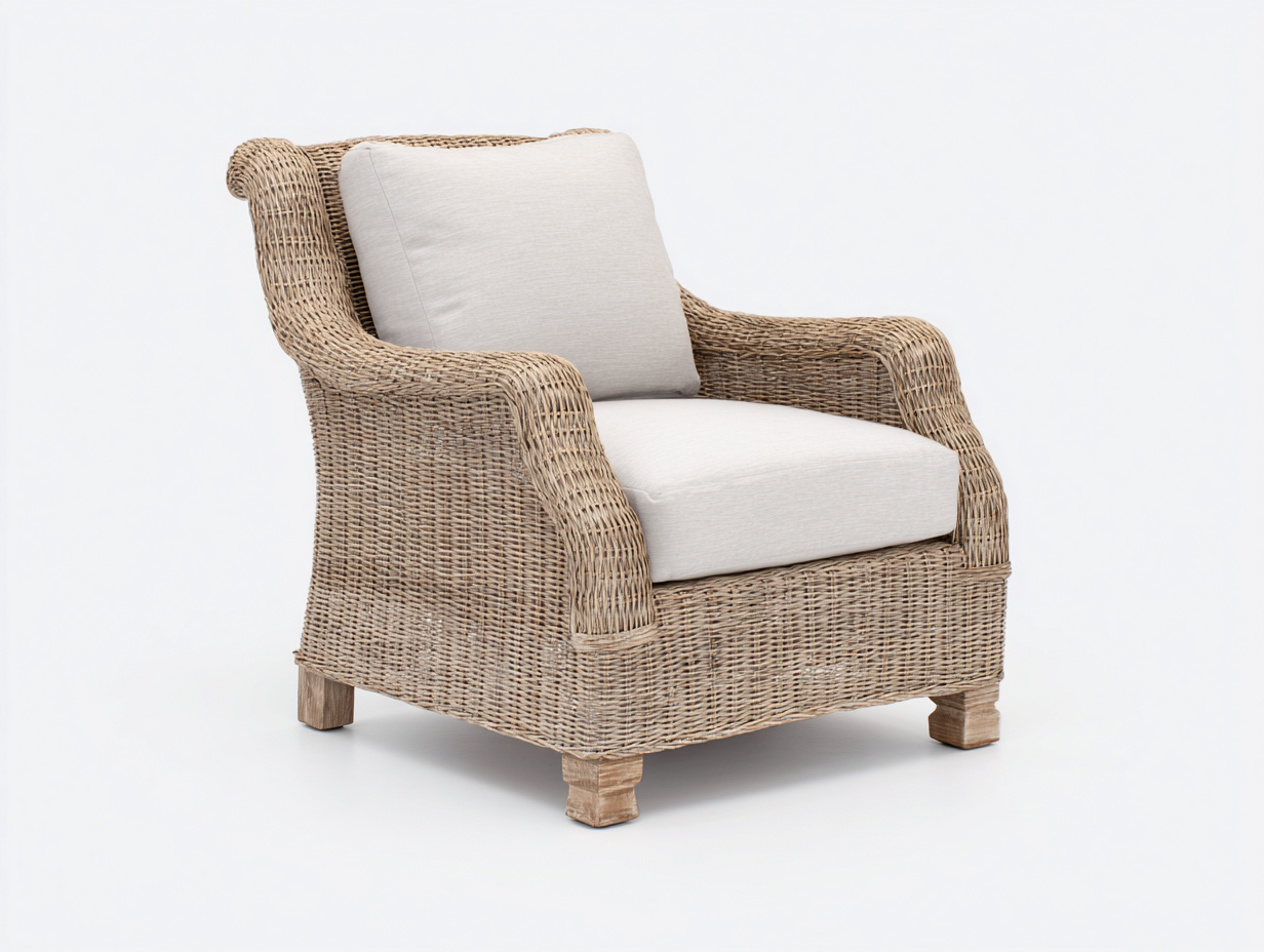 Fauteuil en rotin - rotin-bois-tissu - 98x88x84 cm - naturel-beige - campagne chic-Ravoaloft