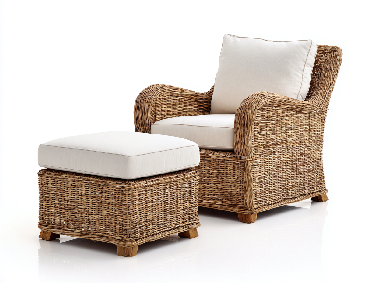 Fauteuil en rotin - rotin-bois-tissu - 96x88x85 cm - naturel-écru - bord de mer-Ravoaloft