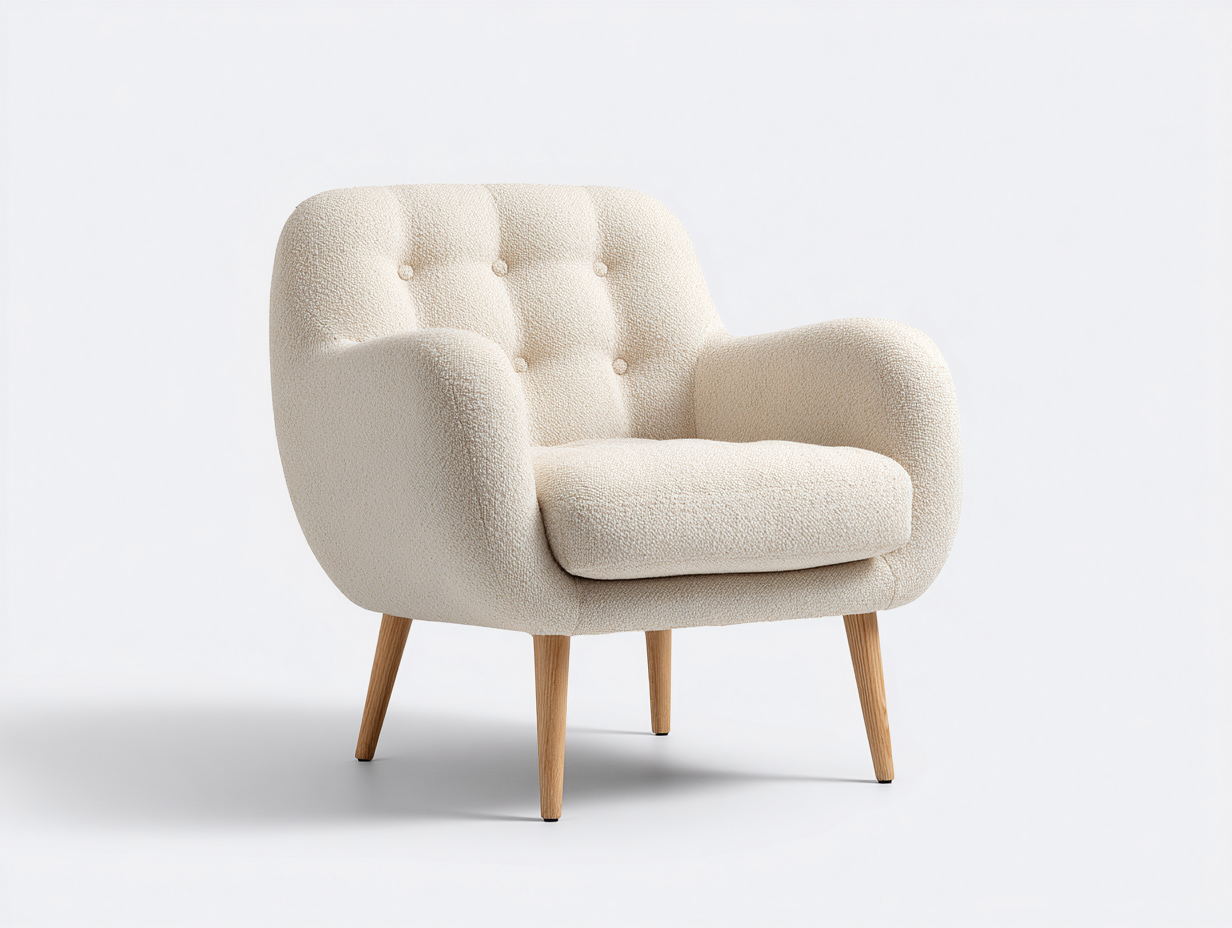 Fauteuil - Tissu-Bois - 97x79x83 cm - Ivoire - Moderne-Ravoaloft