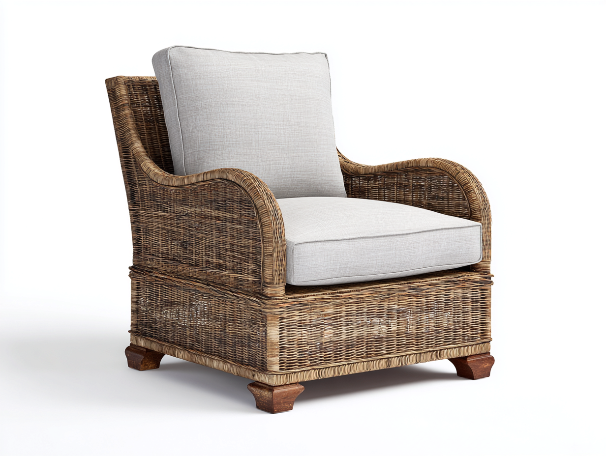 Fauteuil en rotin - rotin-tissu-bois - 86x82x84 cm - brun-gris clair - classique-Ravoaloft