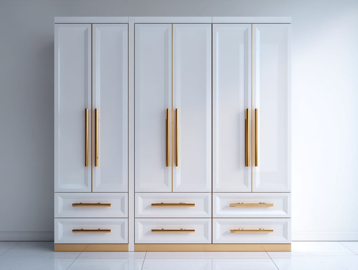 Armoire - bois-métal - 210 x 55 x 190 cm - blanc-doré - design moderne-Ravoaloft