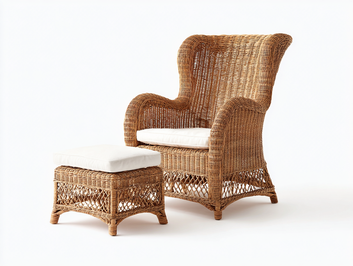 Fauteuil en rotin - rotin-tissu - 84x78x112 cm - naturel-blanc cassé - lounge-Ravoaloft