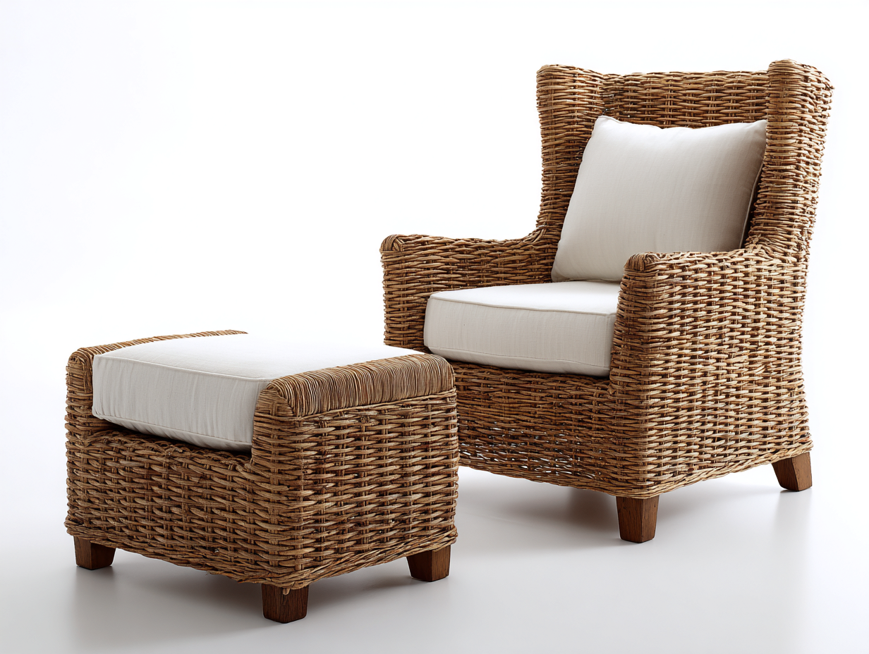 Fauteuil en rotin - rotin-tissu-bois - 82x76x96 cm - brun-beige - lounge-Ravoaloft
