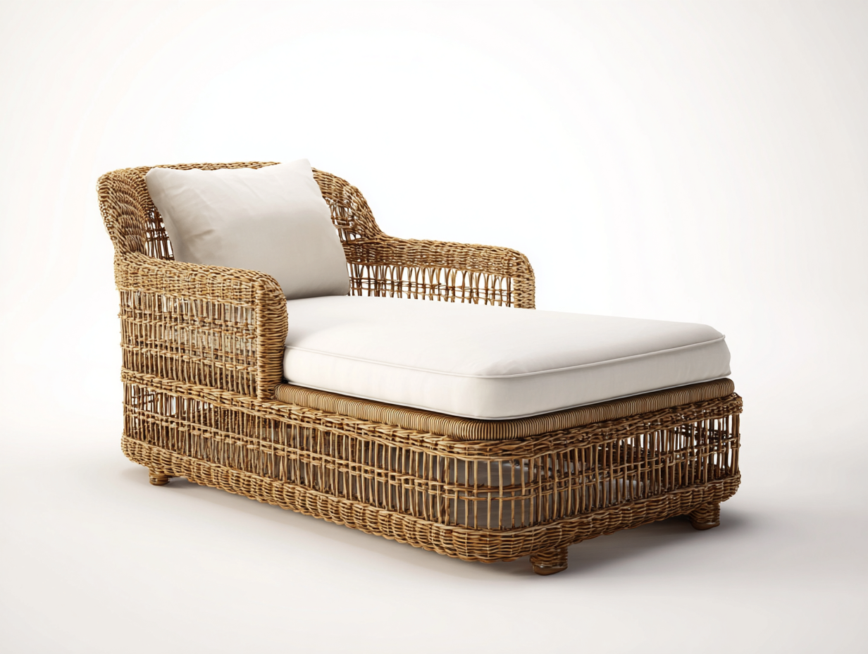Bain de soleil - rotin - tissu - 191 x 83 x 75 cm - beige-naturel - style extérieur naturel-Ravoaloft