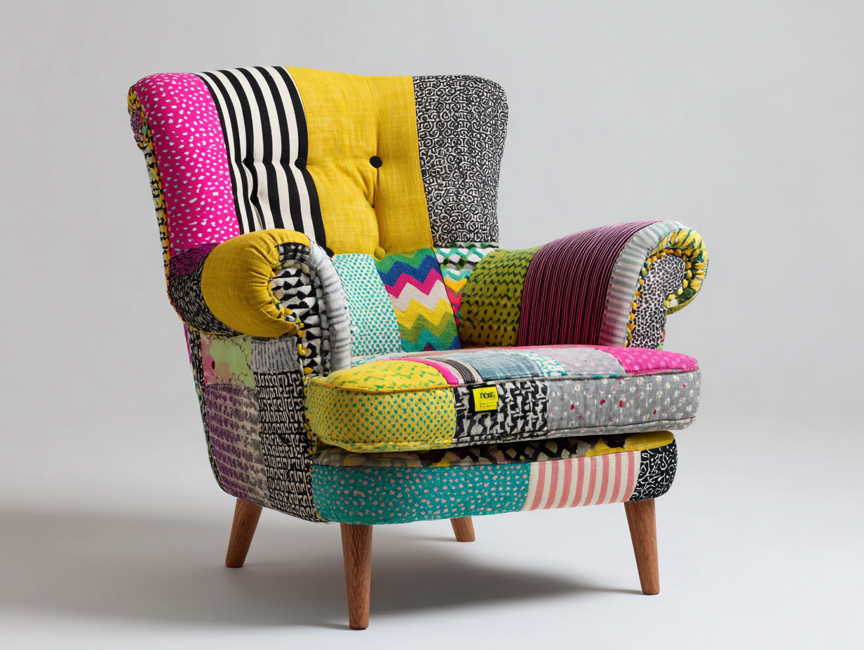 Fauteuil - Tissu-Bois - 106x82x89 cm - Multicolore - Pop art-Ravoaloft