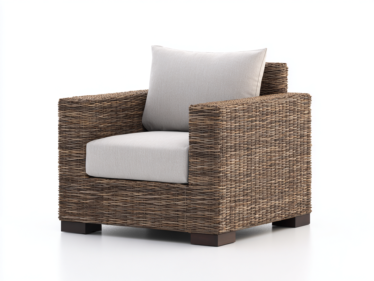 Fauteuil en rotin - rotin-tissu-bois - 86x82x78 cm - brun-gris clair - contemporain-Ravoaloft