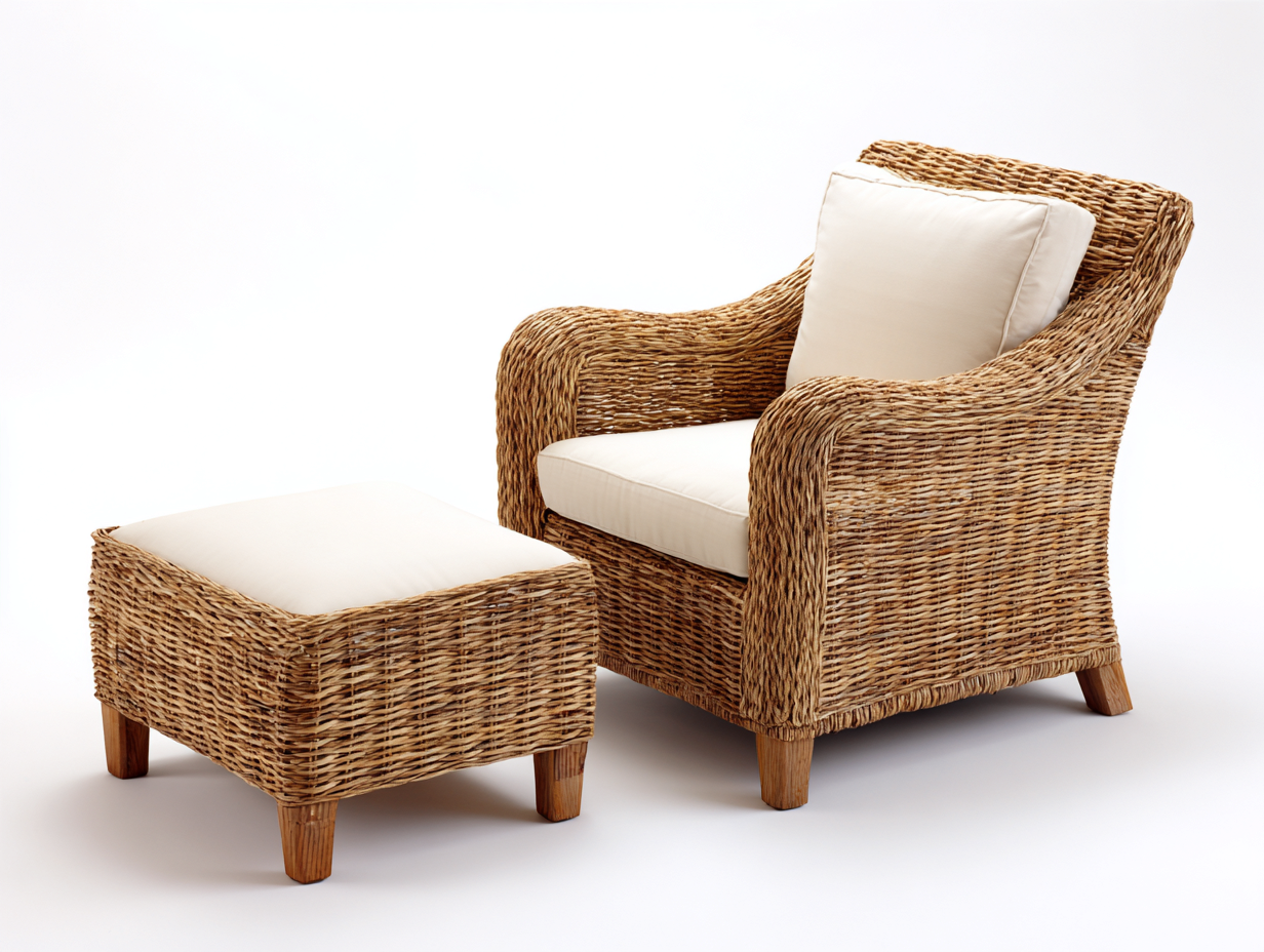Fauteuil en rotin - rotin-bois-tissu - 95x87x86 cm - naturel-ivoire - bohème-Ravoaloft