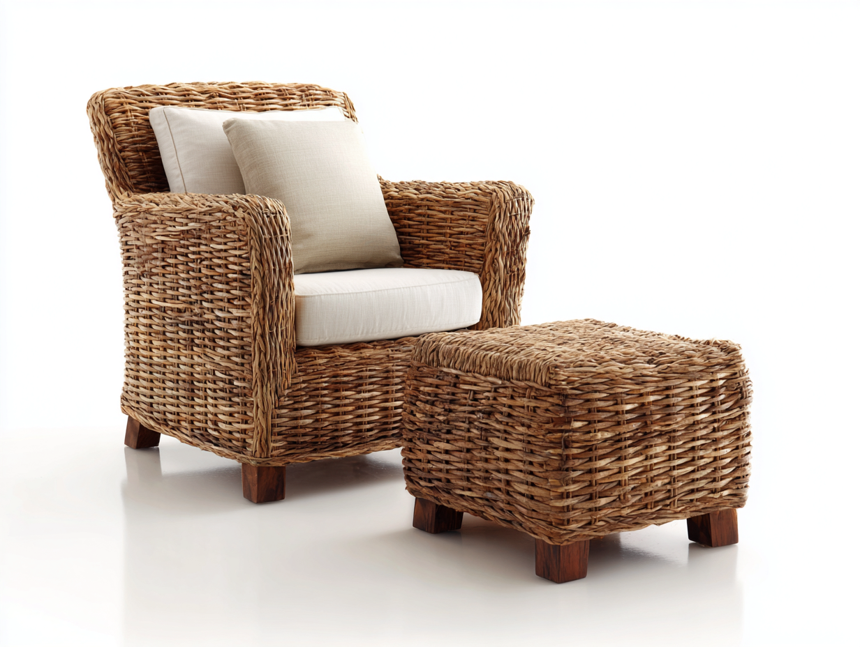 Fauteuil en rotin - rotin-bois-tissu - 96x88x86 cm - naturel-beige - bohème-Ravoaloft