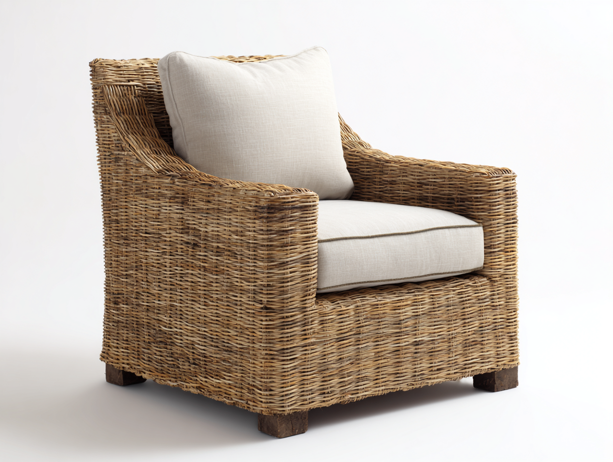 Fauteuil en rotin - rotin-tissu-bois - 87x83x80 cm - naturel-beige - rustique-Ravoaloft