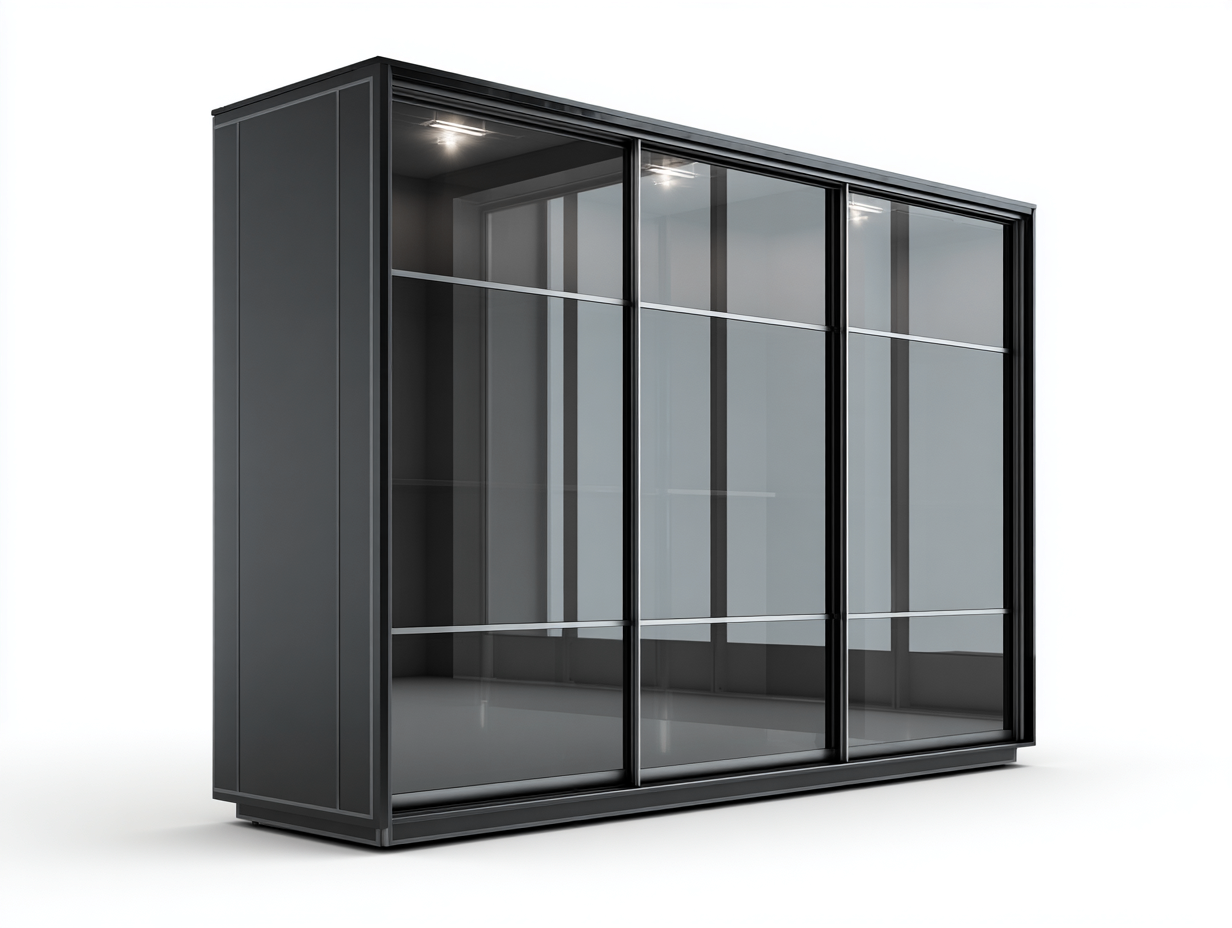 Armoire - bois-verre - 215 x 60 x 150 cm - noir-gris - design moderne-Ravoaloft