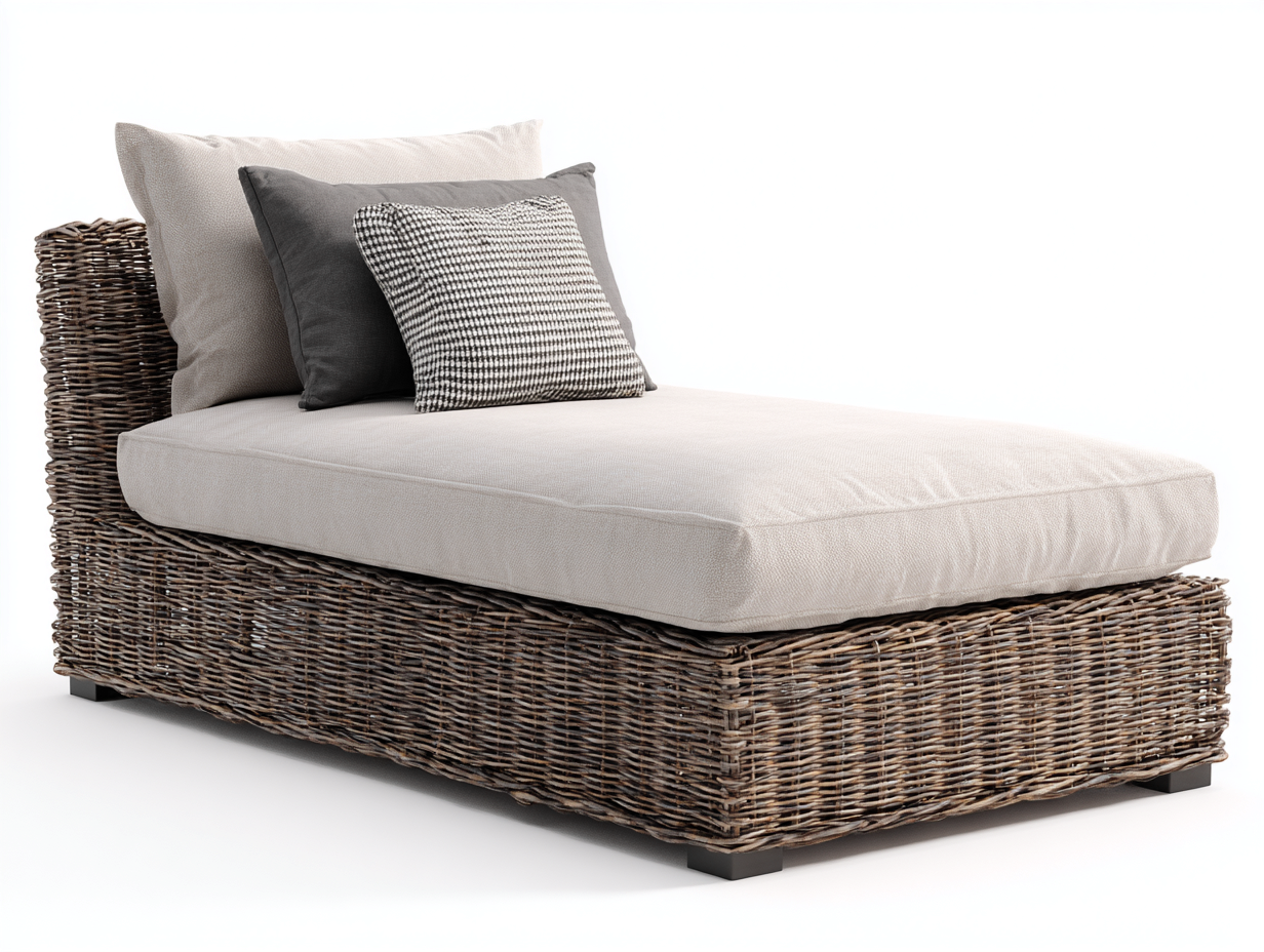 Bain de soleil - rotin - tissu - 193 x 85 x 76 cm - beige-brun - style extérieur contemporain-Ravoaloft
