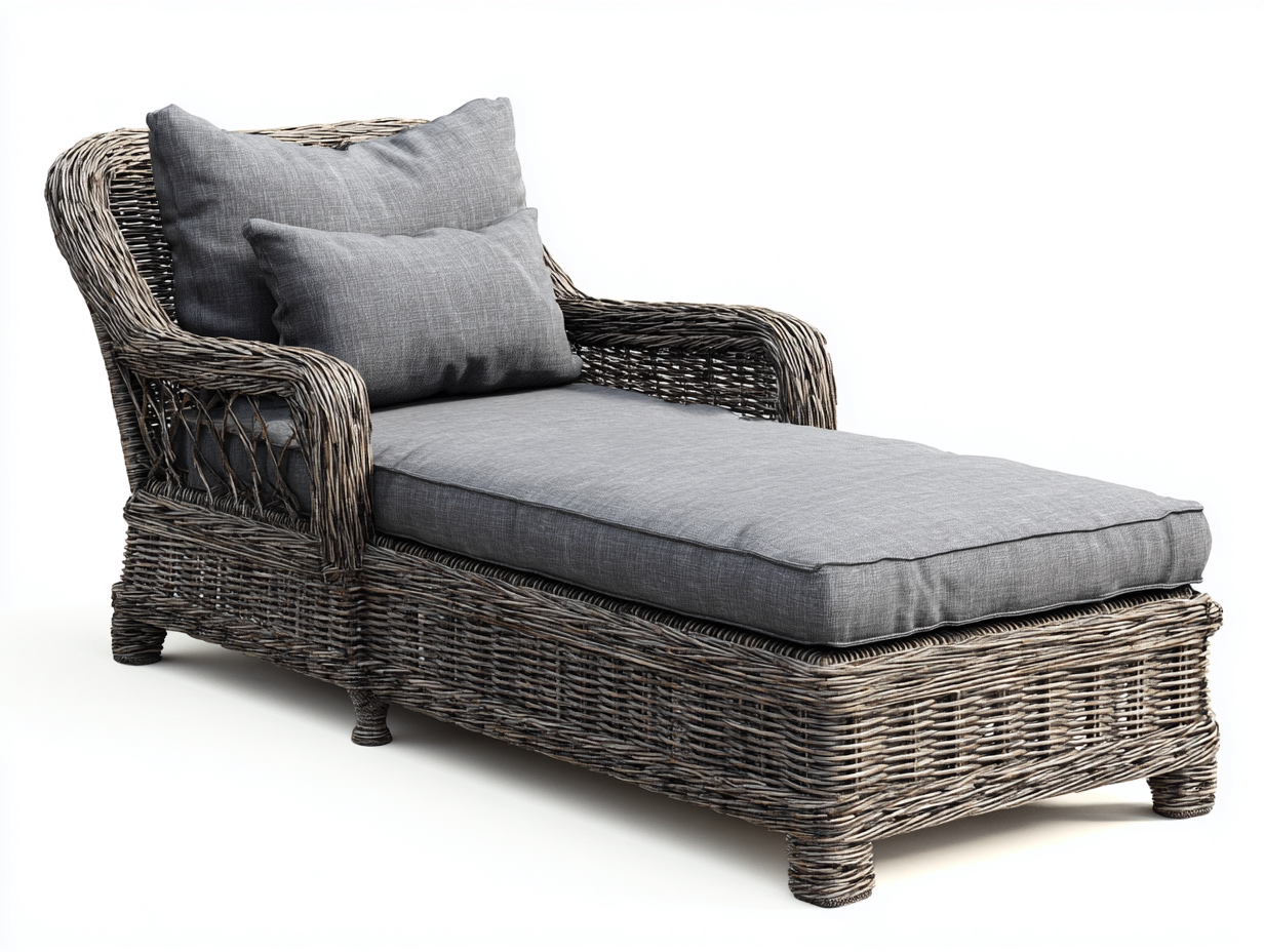 Bain de soleil - rotin - tissu - 185 x 78 x 82 cm - gris-naturel - style extérieur naturel-Ravoaloft