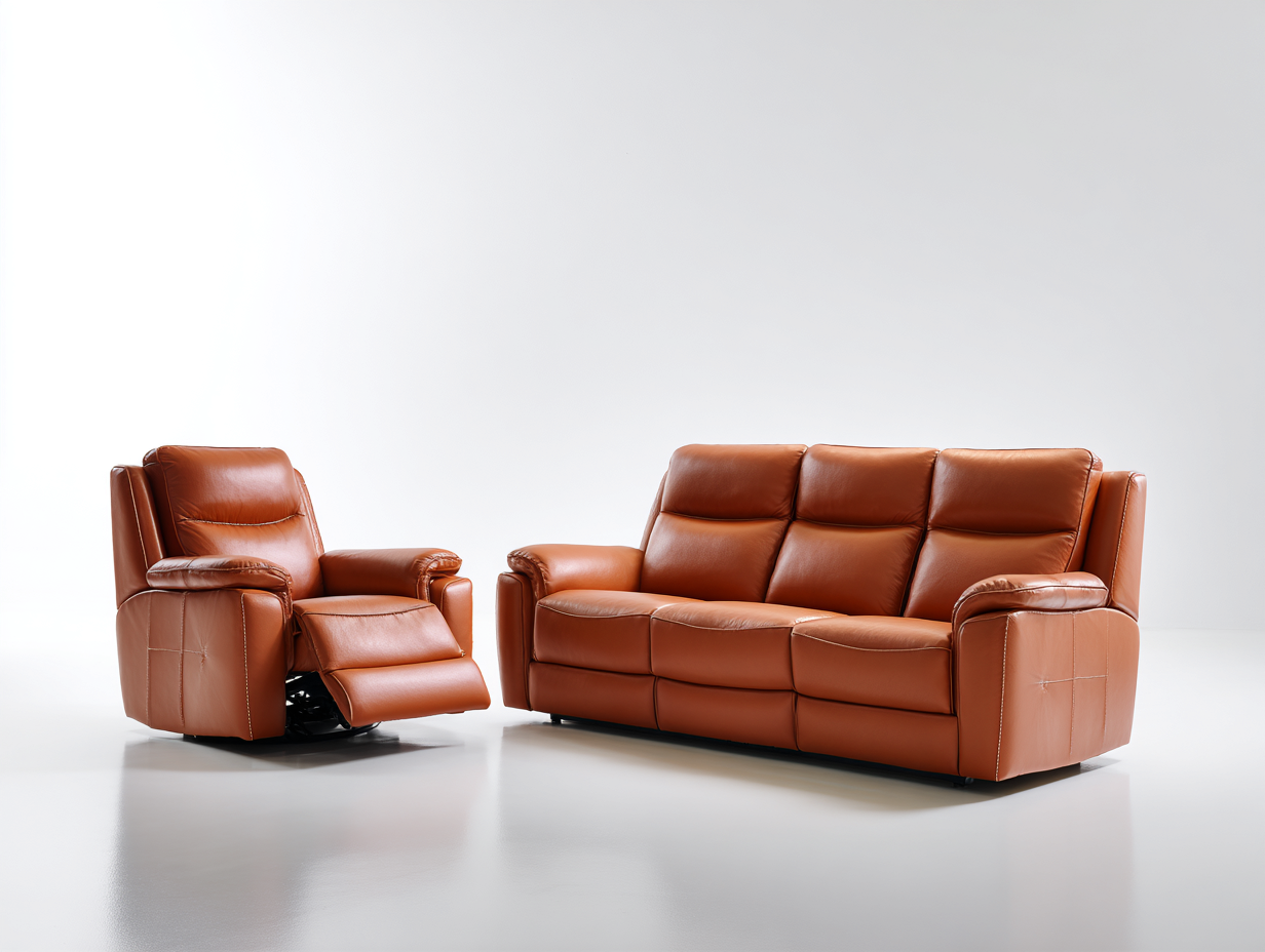 Ensemble de canapés - cuir - 198x96x98 cm - cognac - relaxation contemporaine-Ravoaloft