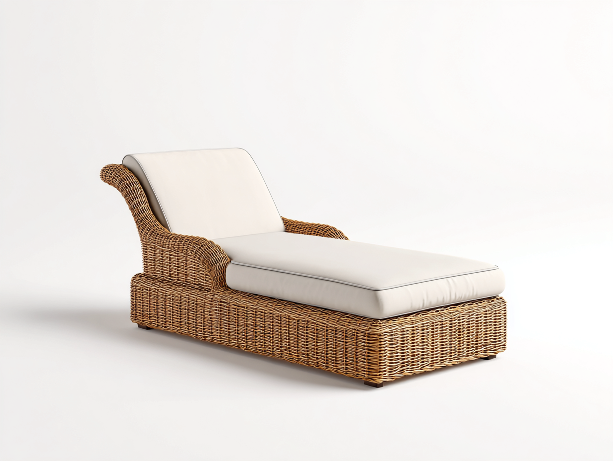 Bain de soleil - rotin - tissu - 187 x 81 x 73 cm - beige-naturel - style extérieur classique-Ravoaloft