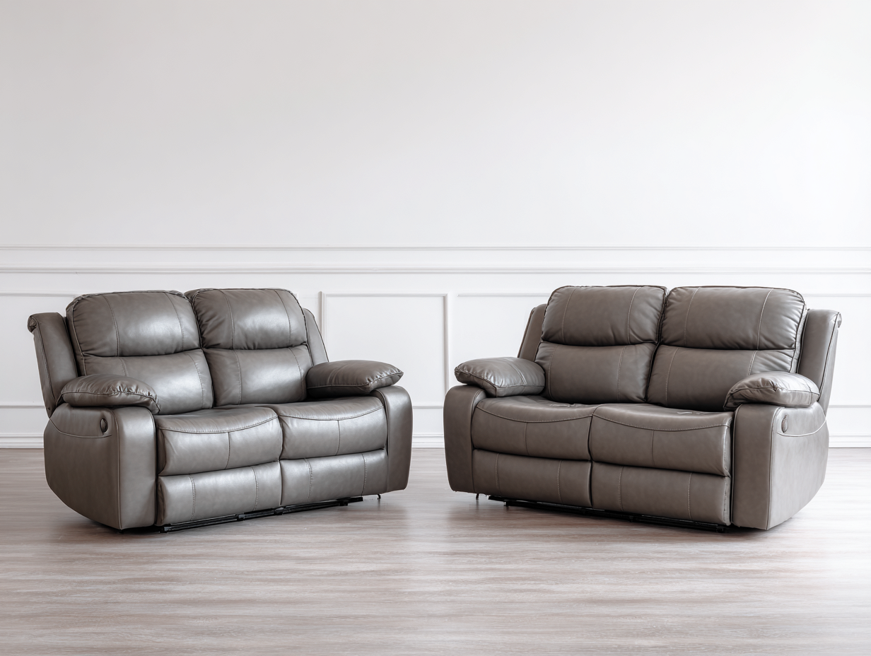 Ensemble de canapés - cuir-métal - 165x96x101 cm - gris taupe - relaxation contemporaine-Ravoaloft