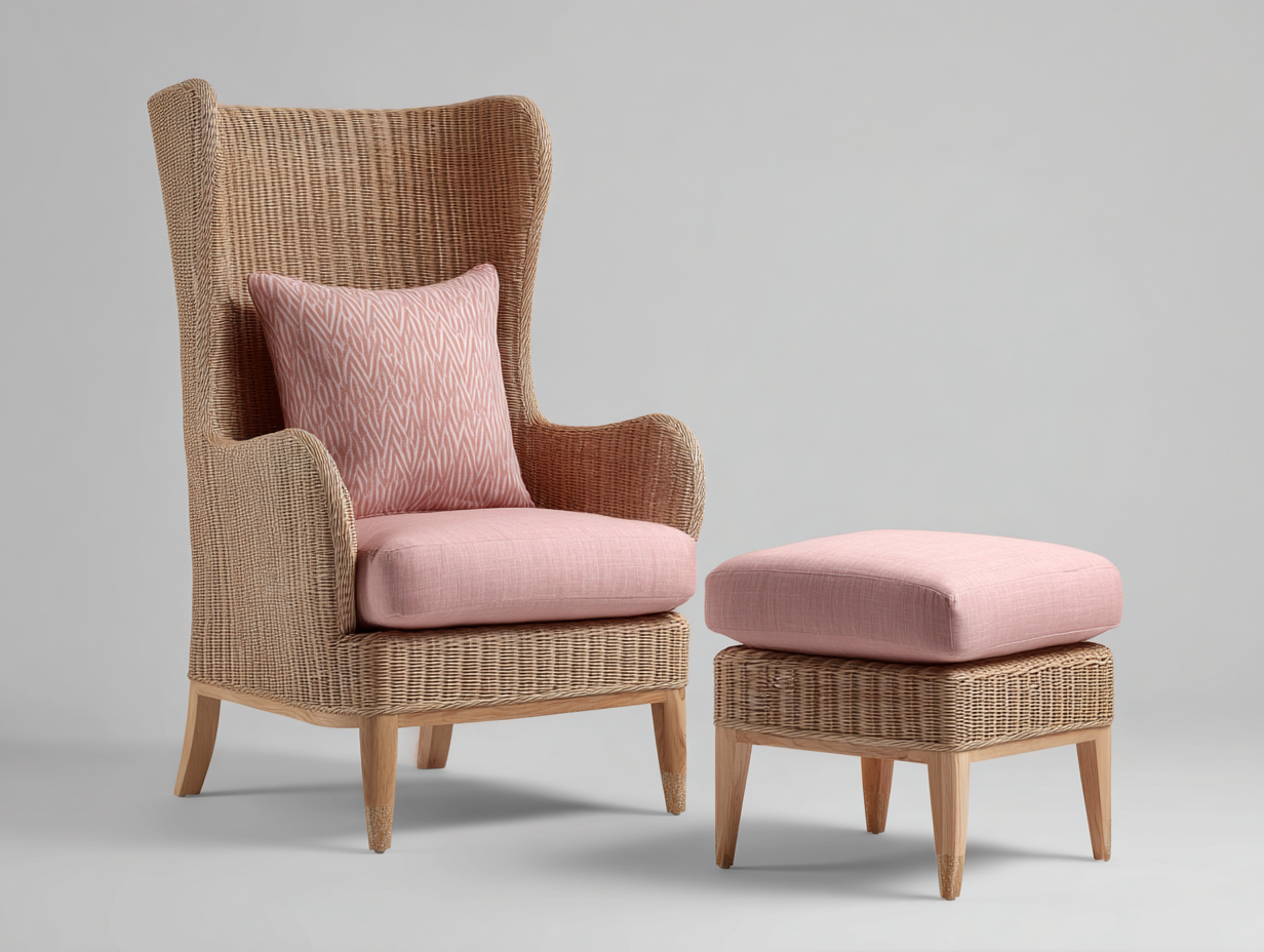 Fauteuil en rotin - rotin-tissu-bois - 85x77x116 cm - naturel-rose - lounge-Ravoaloft