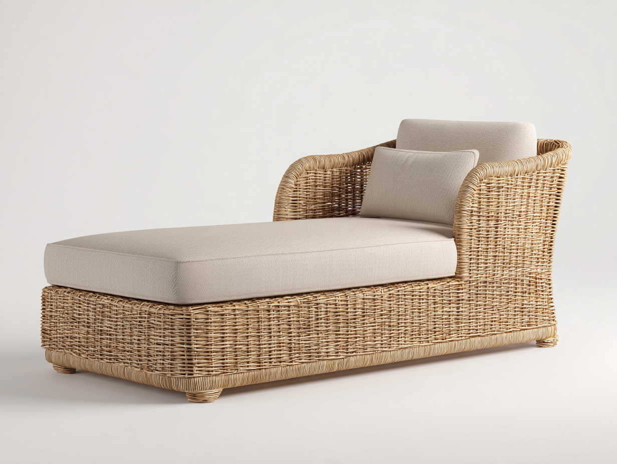Bain de soleil - rotin - tissu - 192 x 84 x 78 cm - beige-naturel - style extérieur naturel-Ravoaloft