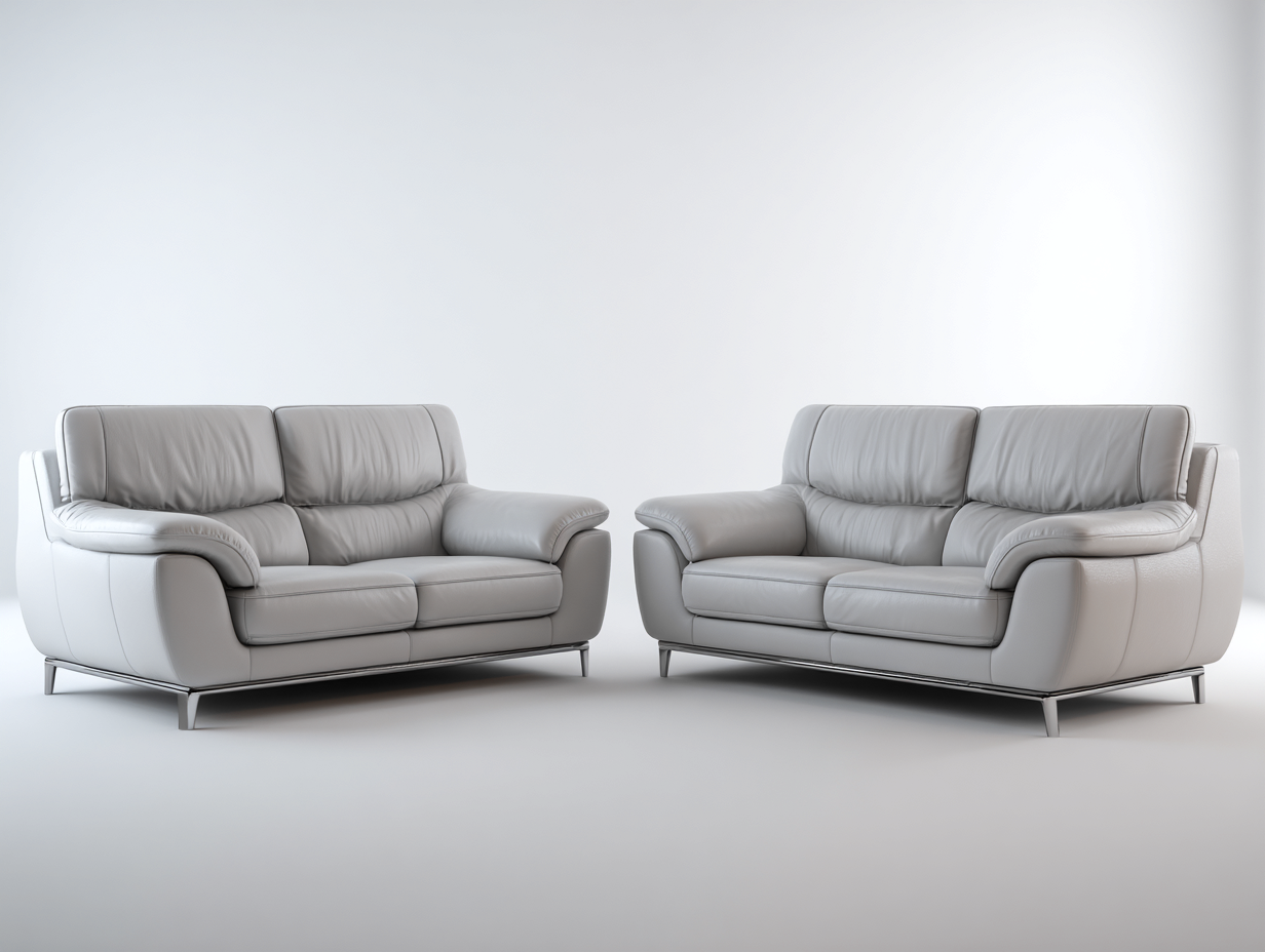 Ensemble de canapés - cuir-métal - 192x90x82 cm - gris clair - contemporain-Ravoaloft