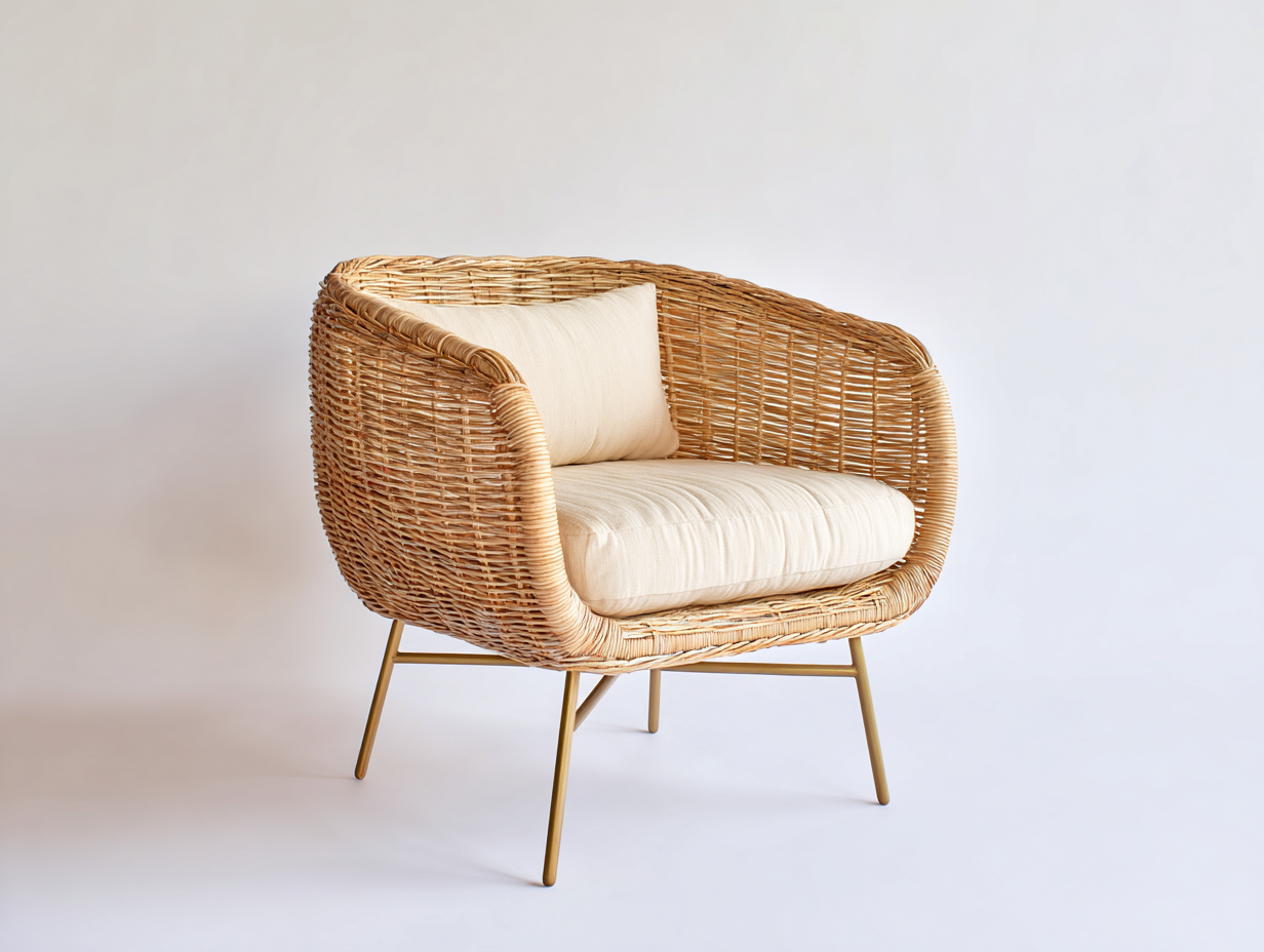 Fauteuil en rotin - rotin-tissu-métal - 84x76x82 cm - naturel-écru - moderne-Ravoaloft