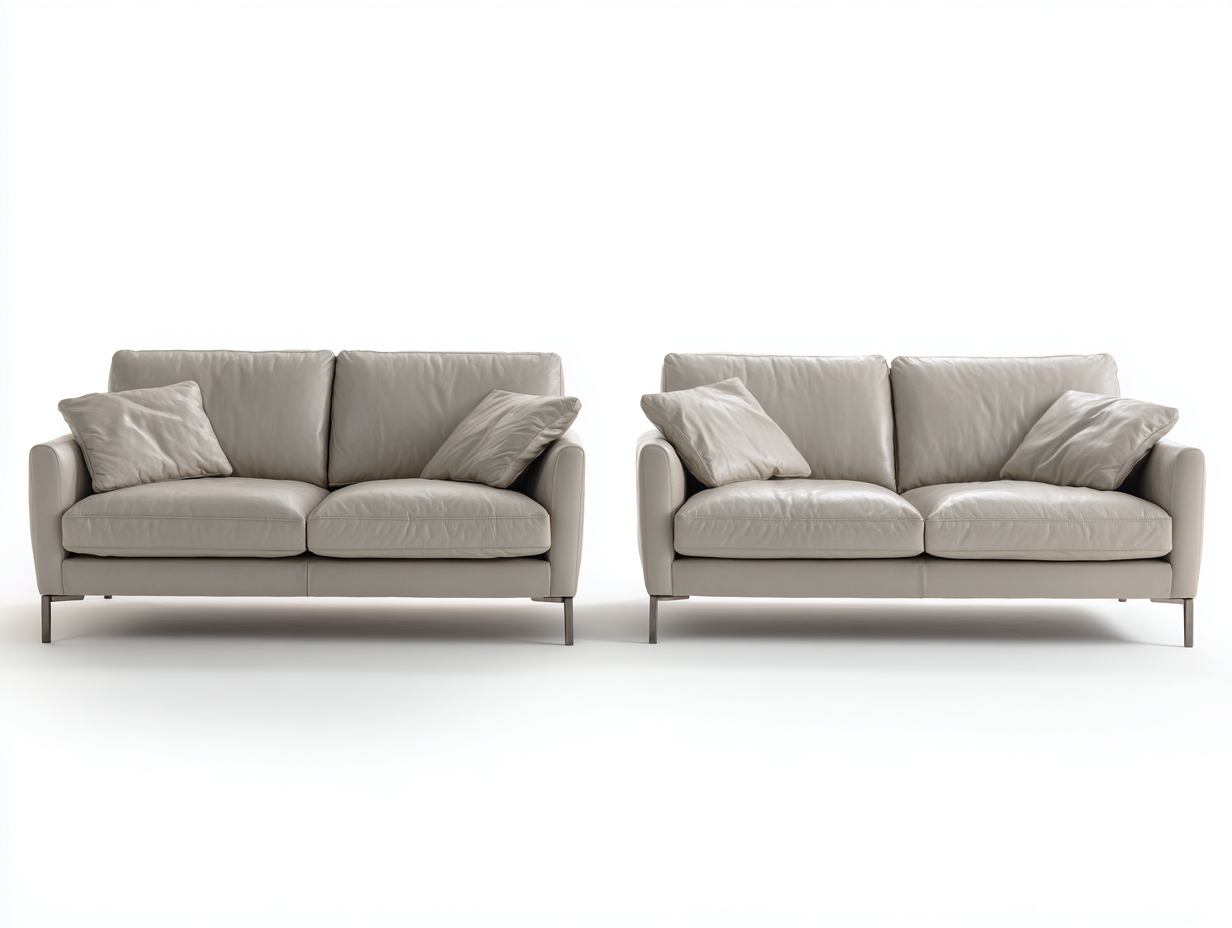 Ensemble de canapés - cuir-métal - 186x86x78 cm - gris clair - contemporain-Ravoaloft