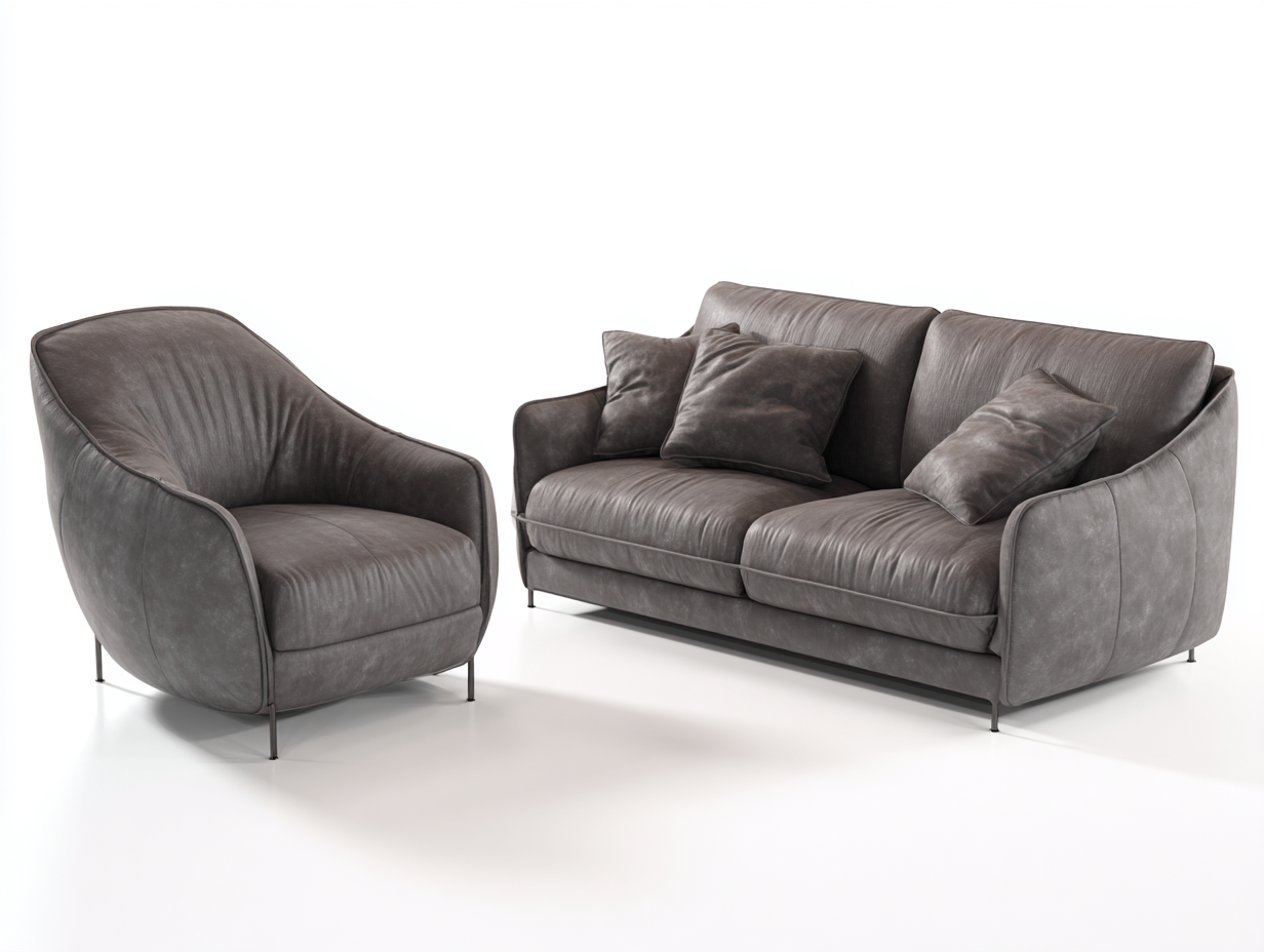 Ensemble de canapés - cuir-métal - 198x92x82 cm - gris anthracite - contemporain-Ravoaloft