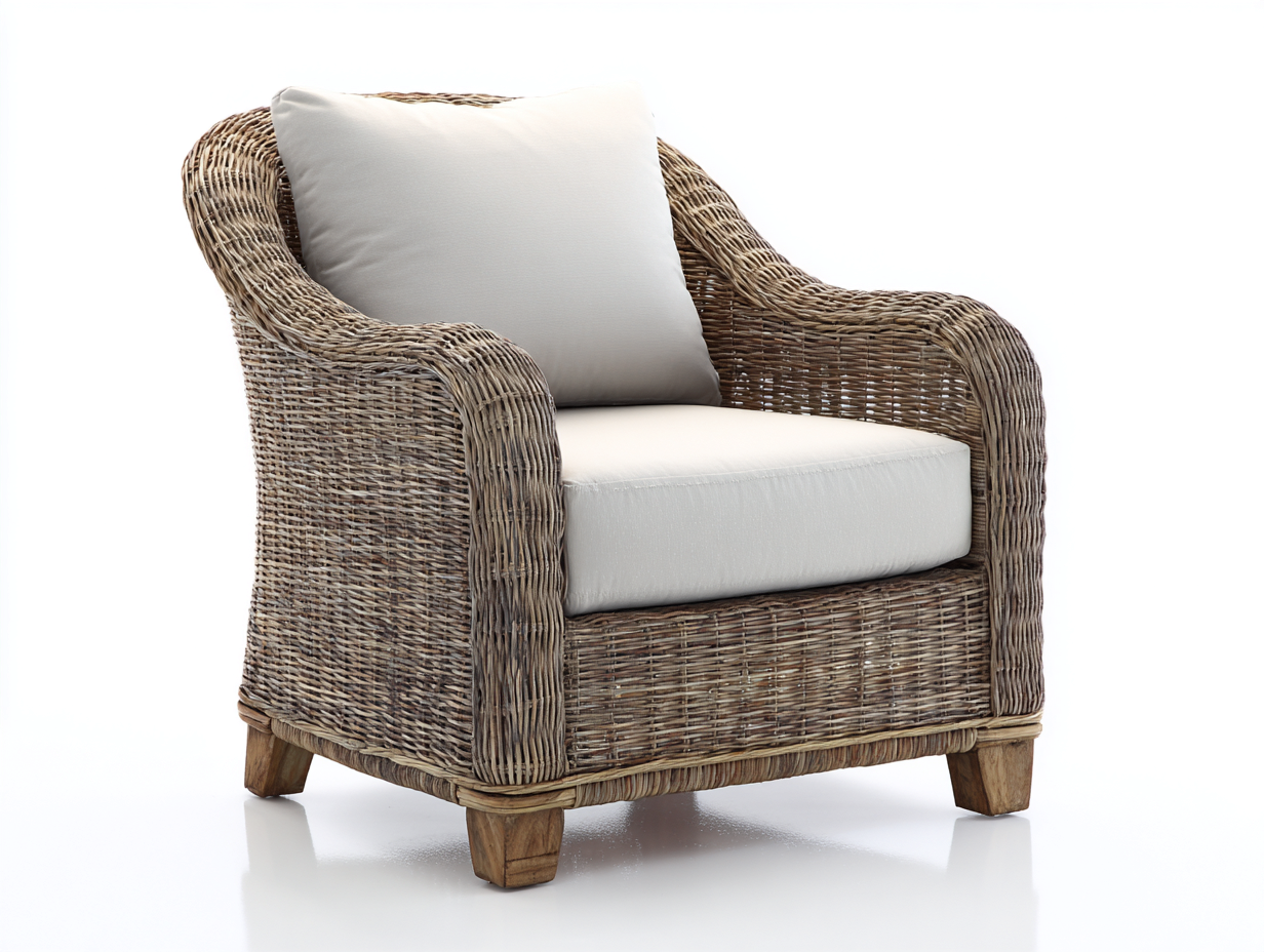 Fauteuil en rotin - rotin-bois-tissu - 92x86x82 cm - naturel-gris clair - bohème-Ravoaloft