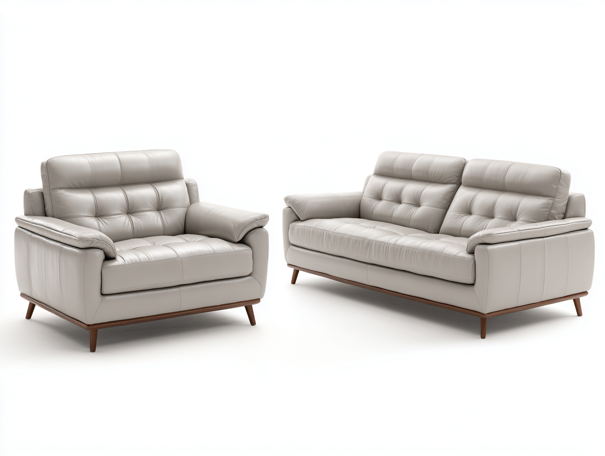 Ensemble de canapés - cuir-bois - 196x92x88 cm - gris clair - contemporain-Ravoaloft