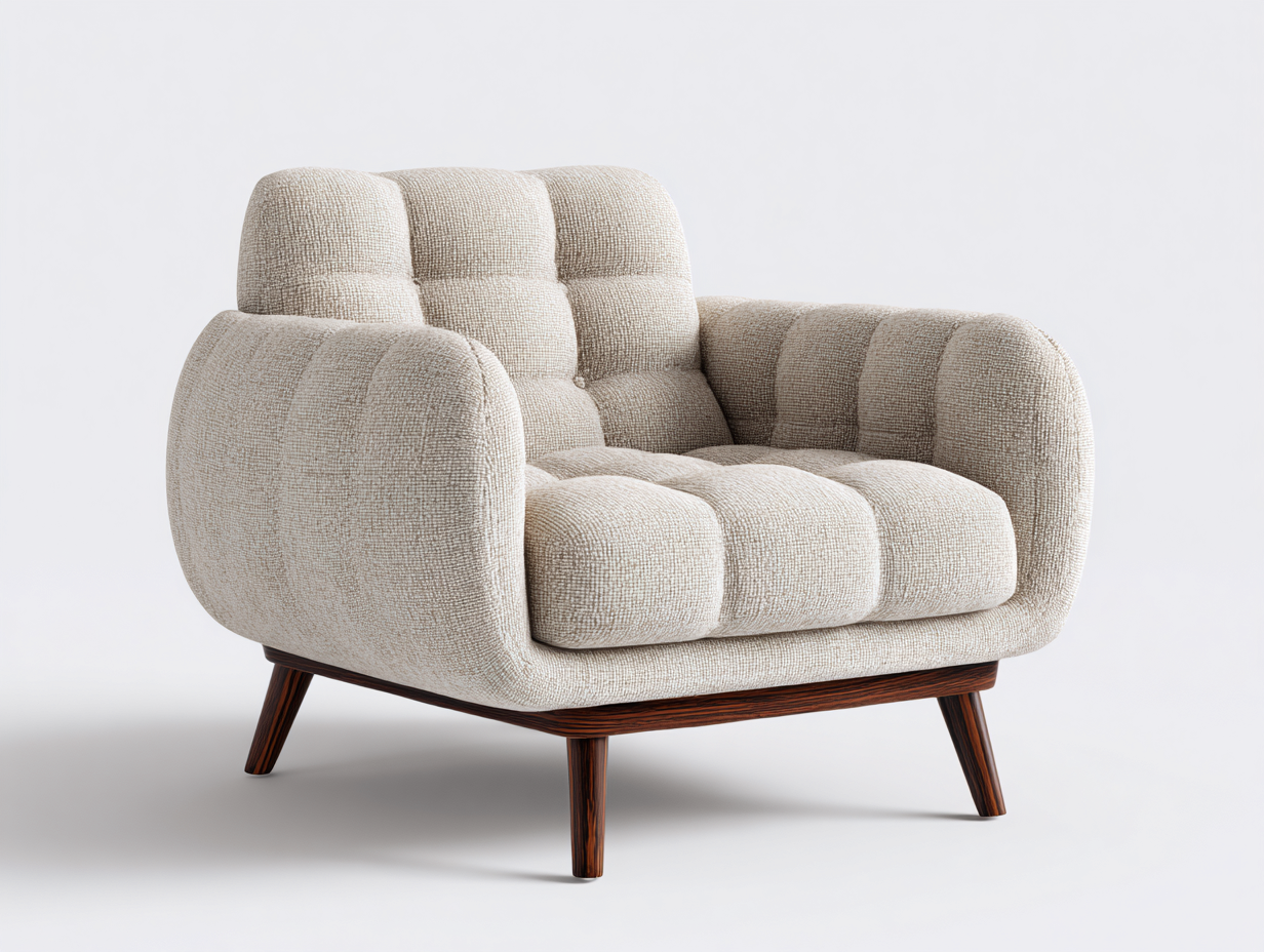 Fauteuil - Tissu-Bois - 112x87x85 cm - Beige sable - Mid-century-Ravoaloft
