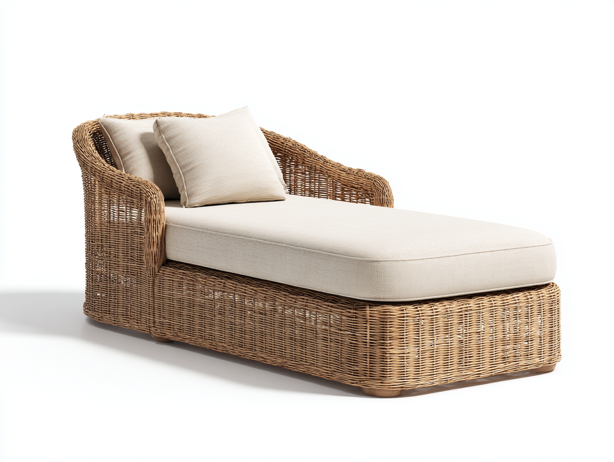 Bain de soleil - rotin - tissu - 188 x 80 x 72 cm - beige-naturel - style extérieur naturel-Ravoaloft