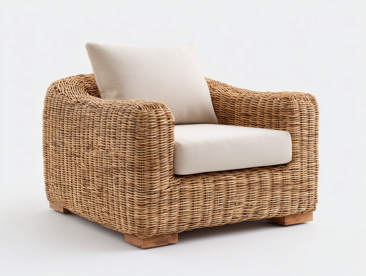 Fauteuil en rotin - rotin-tissu-bois - 88x84x78 cm - naturel-beige - contemporain-Ravoaloft