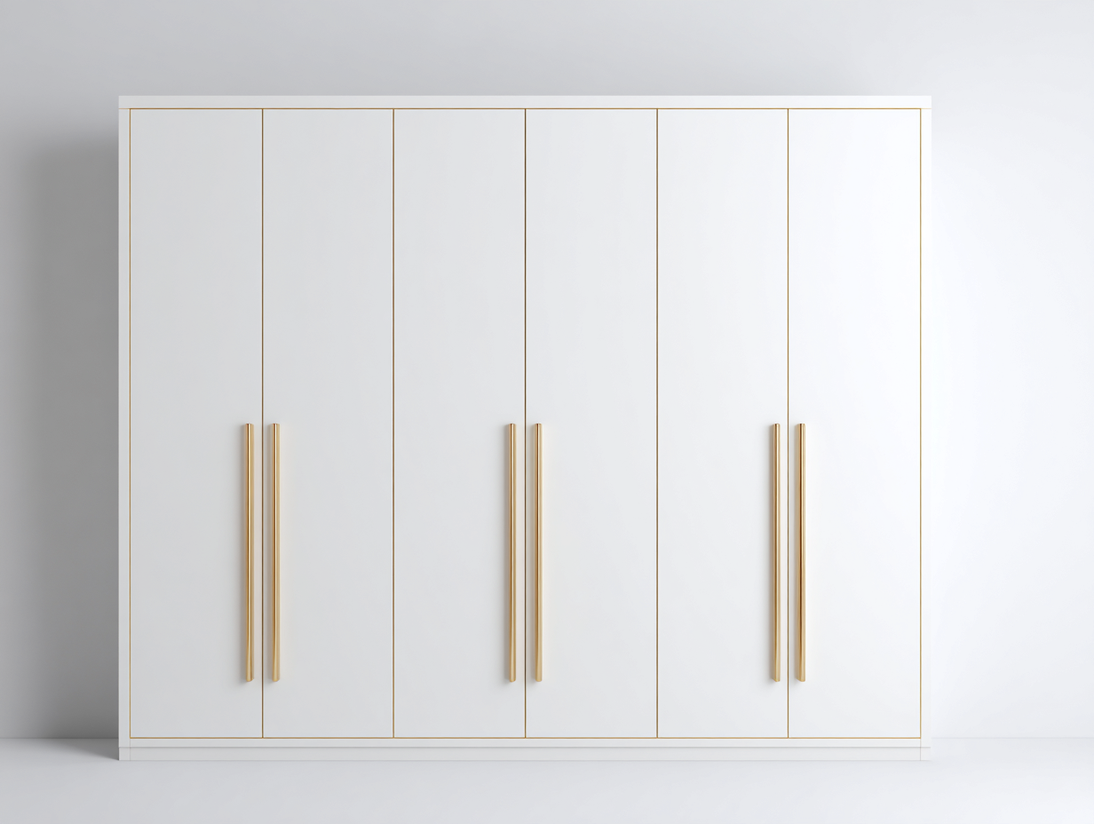 Armoire - bois-métal - 220 x 58 x 205 cm - blanc-doré - design moderne-Ravoaloft