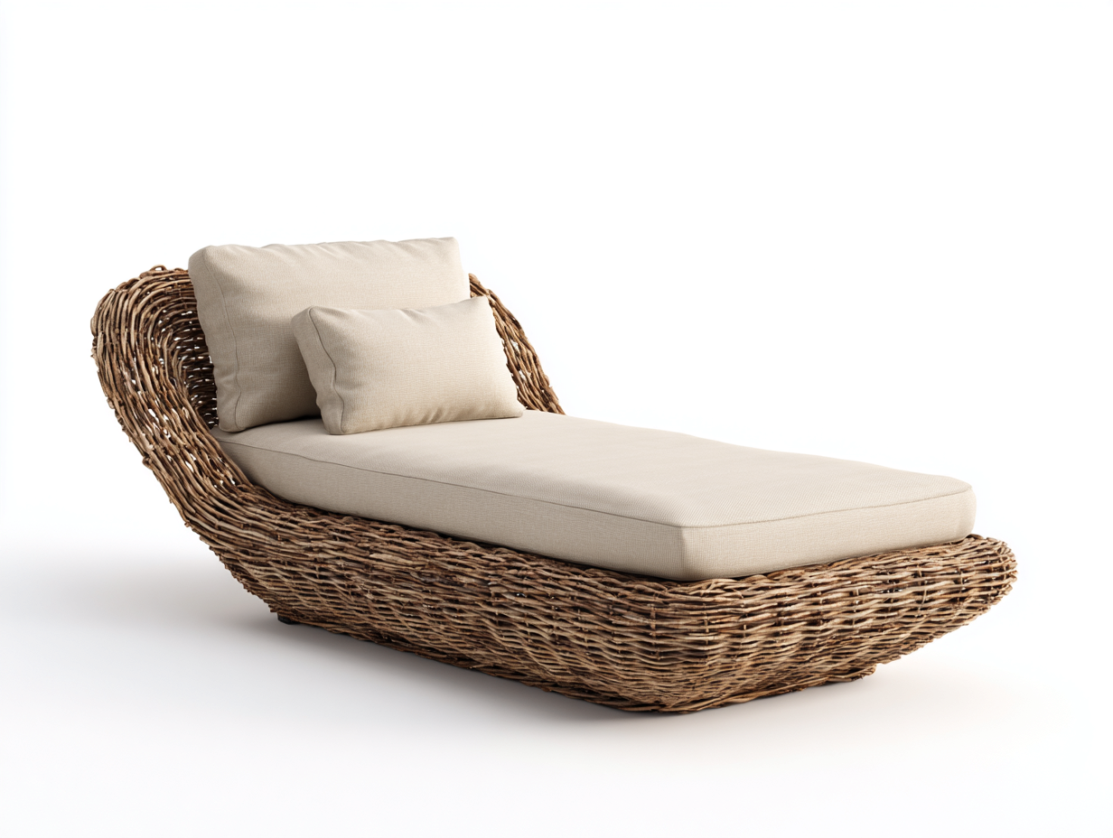 Bain de soleil - rotin - tissu - 186 x 79 x 70 cm - beige-naturel - style extérieur naturel-Ravoaloft