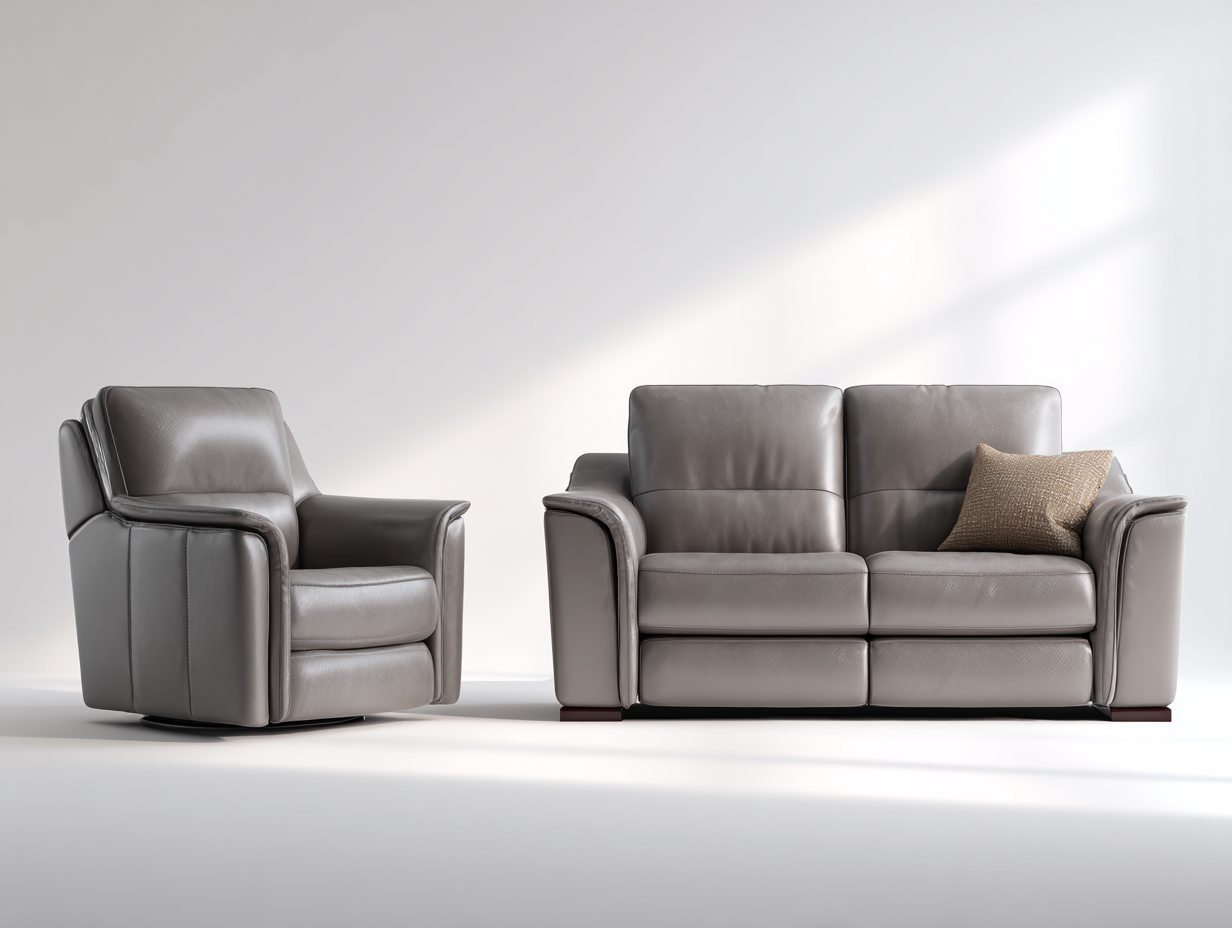 Ensemble de canapés - cuir - 198x94x90 cm - gris - contemporain-Ravoaloft