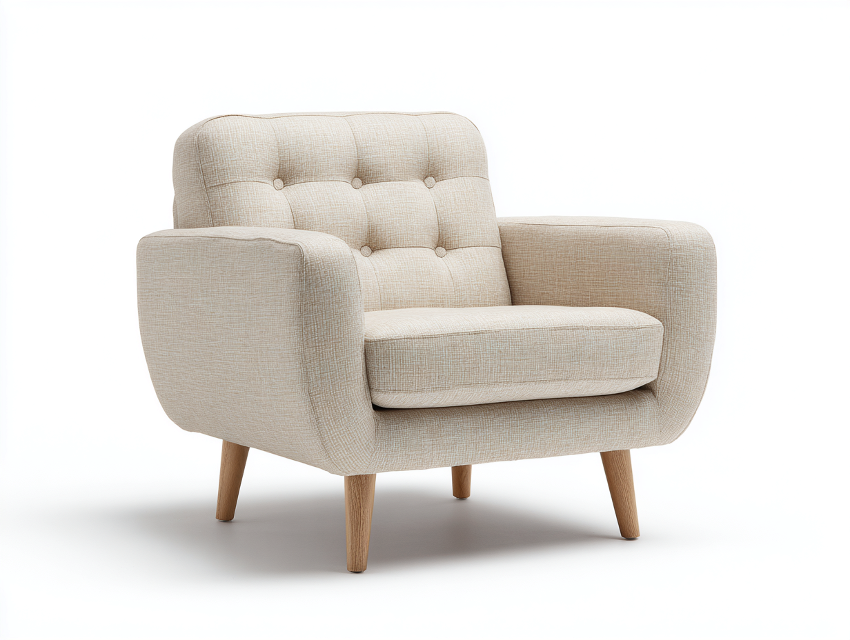 Fauteuil - Tissu-Bois - 113x82x85 cm - Beige naturel - Rétro moderne-Ravoaloft