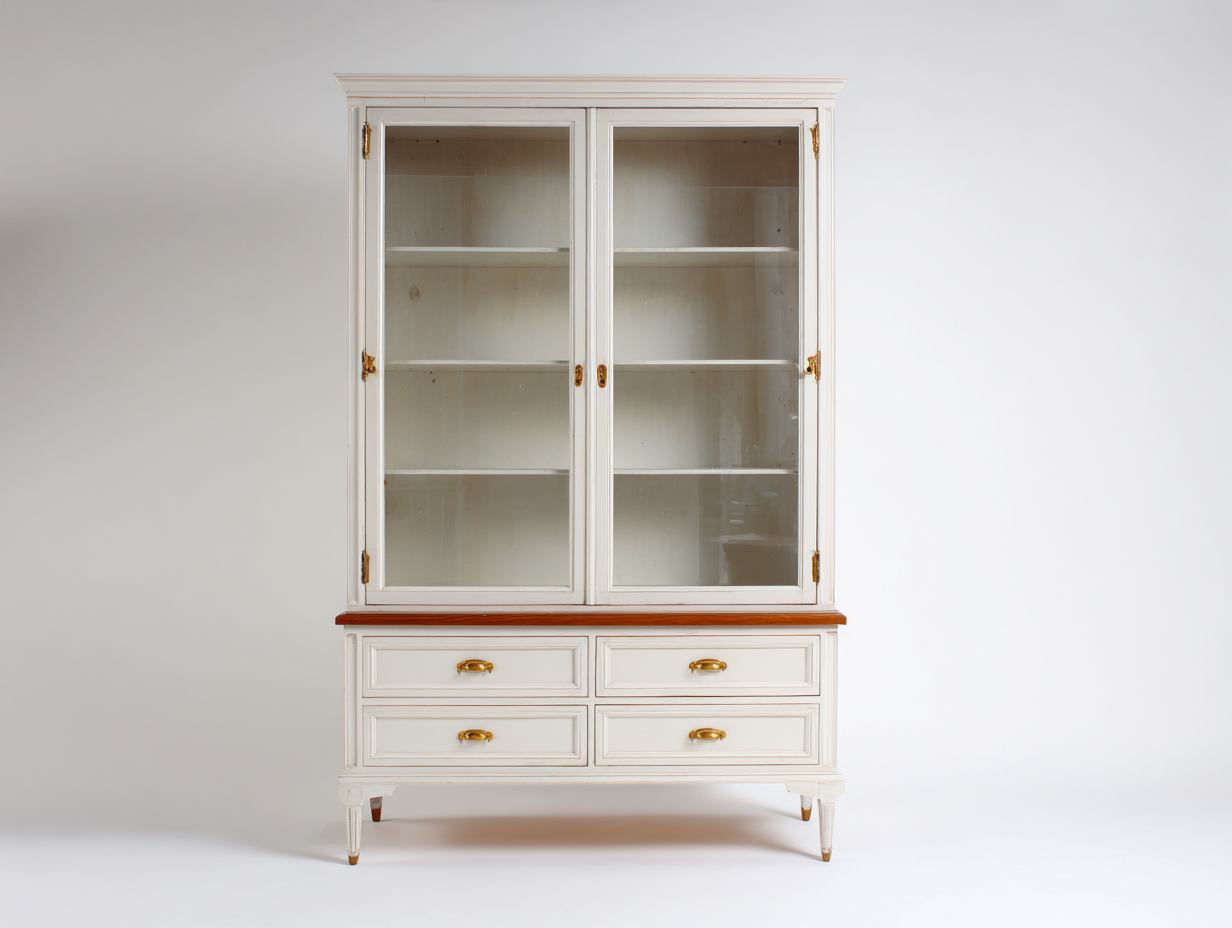 Vetrina - Legno - Vetro - Metallo - 118x44x192 cm - Bianco avorio-Trasparente-Oro-Noce caldo - Classico-Jativonest