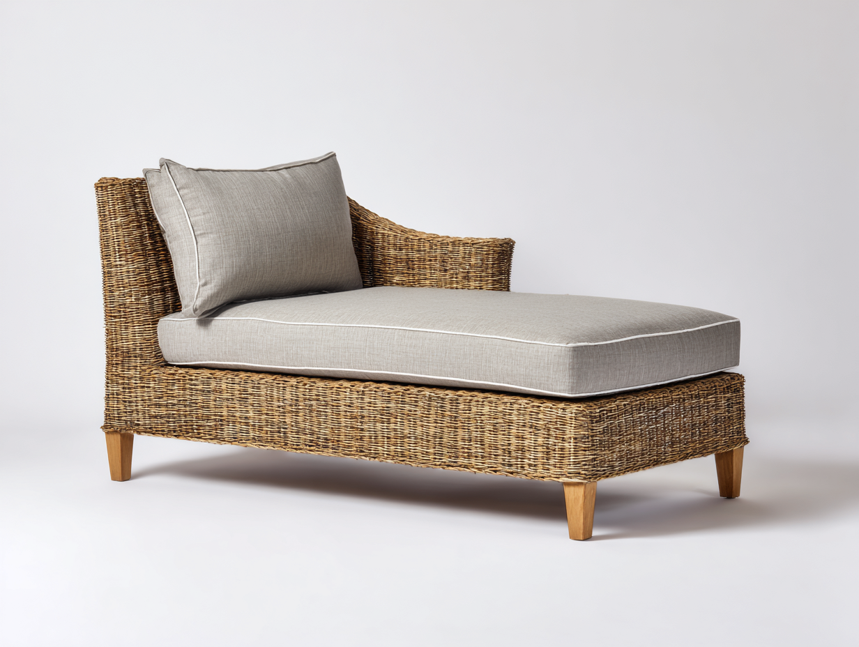Lettino prendisole - rattan - 188x78x82 cm - marrone naturale-beige grigio - design compatto rialzato-Jativonest