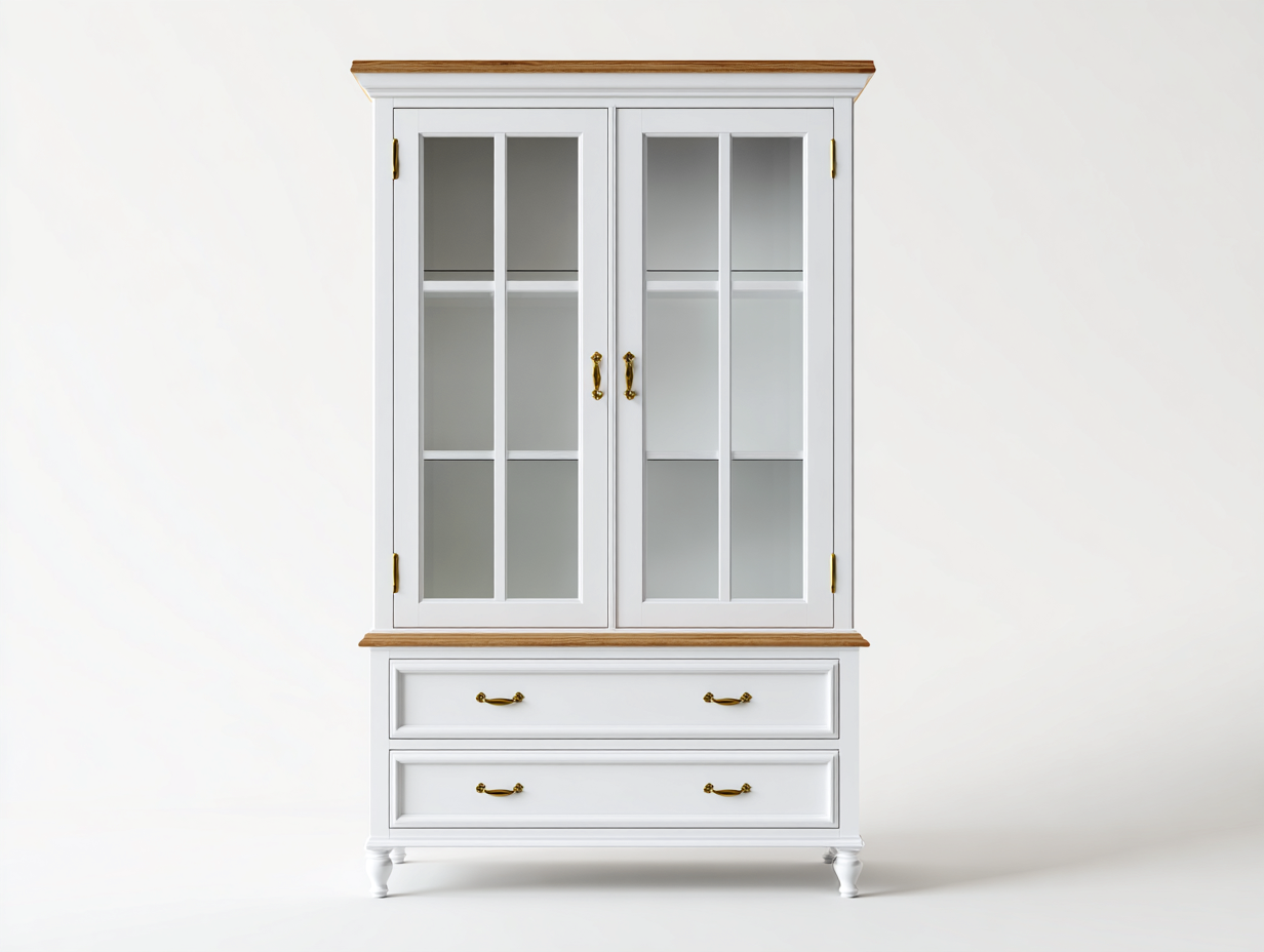 Vetrina - Legno - Vetro - Metallo - 102x42x176 cm - Bianco-Trasparente-Oro-Rovere naturale - Classico moderno-Jativonest