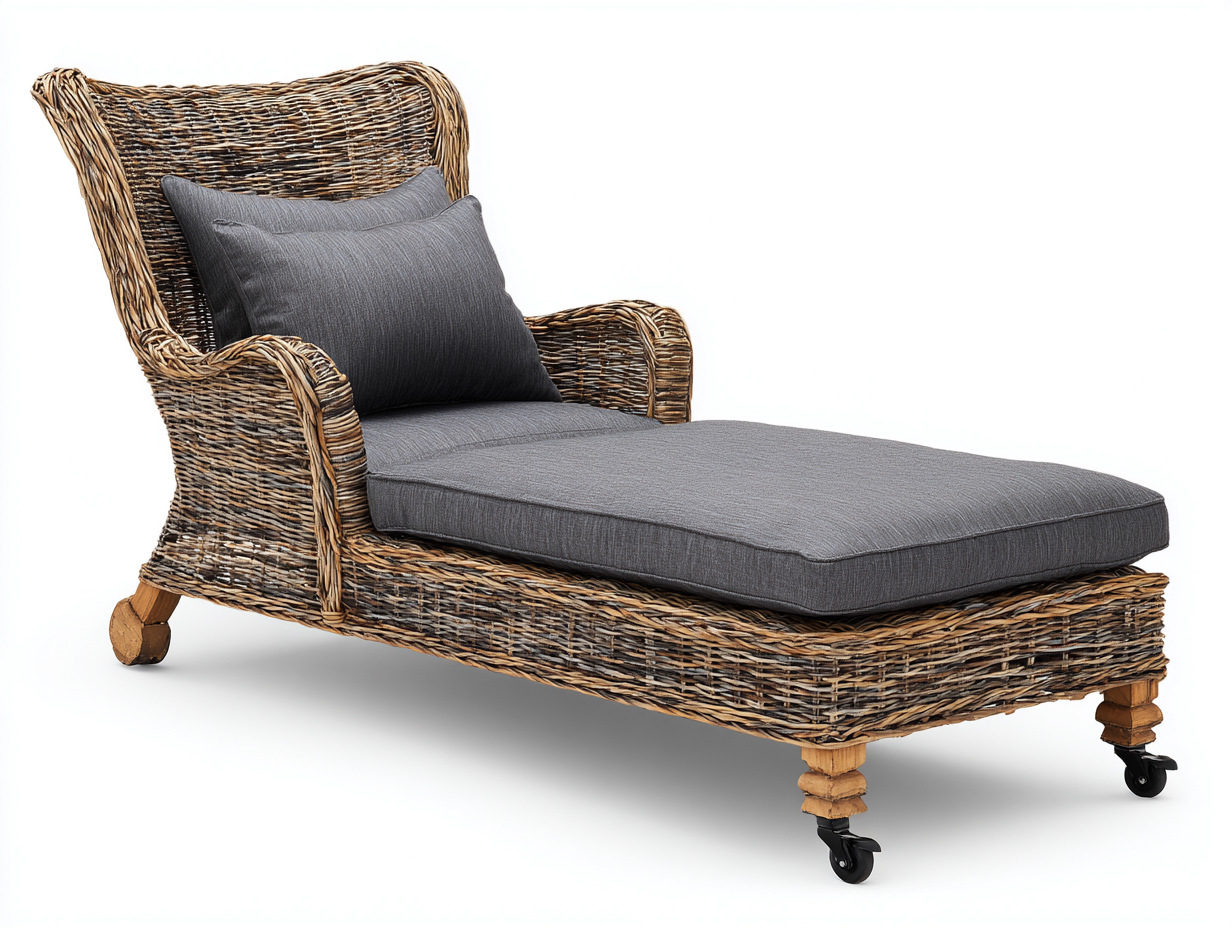 Lettino prendisole - rattan - 200x84x93 cm - naturale-grigio antracite - design avvolgente con rotelle-Jativonest