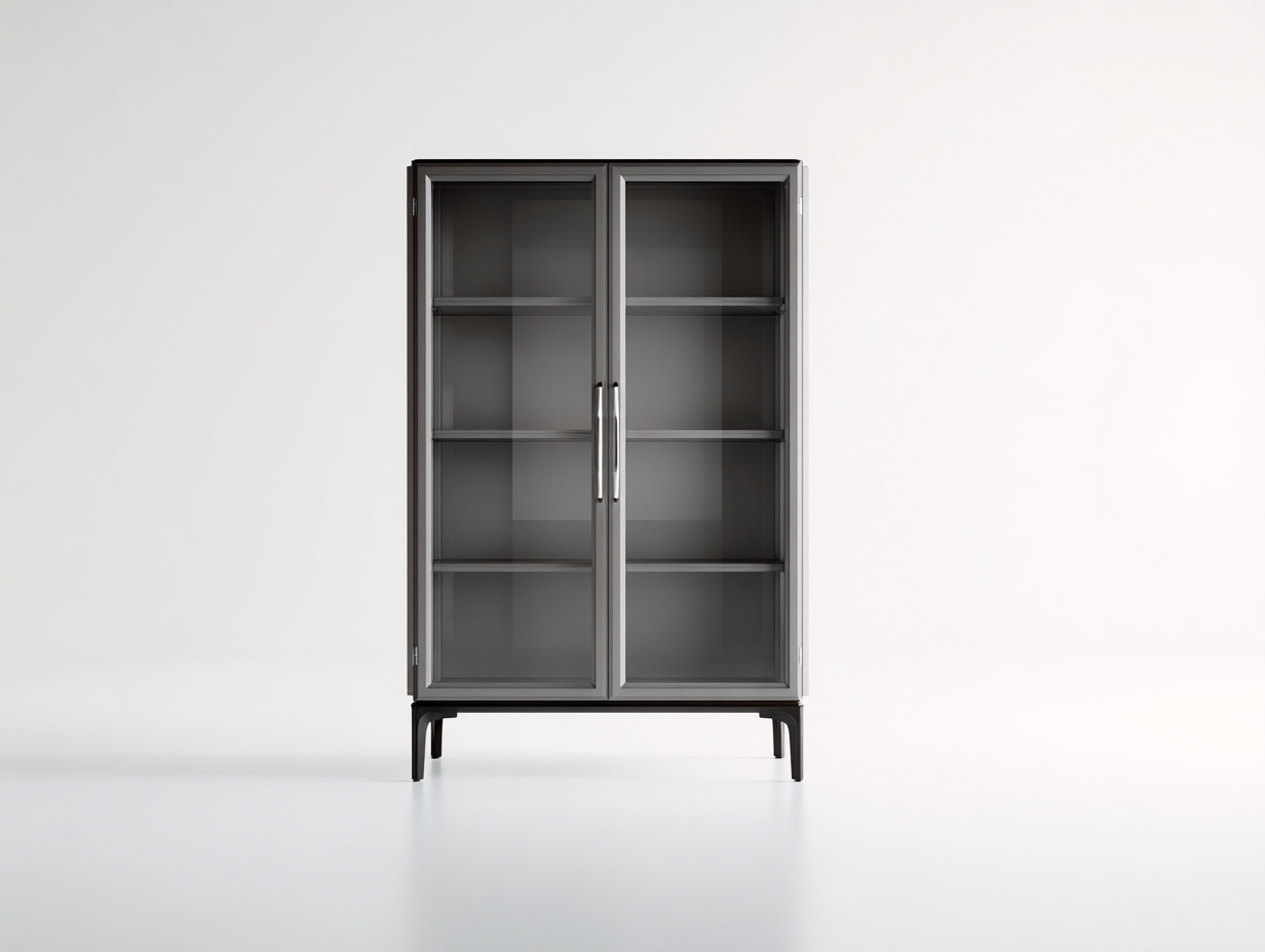 Vetrina - Legno - Vetro - Metallo - 88x38x158 cm - Grigio fumo-Trasparente-Argento-Nero - Minimalista-Jativonest