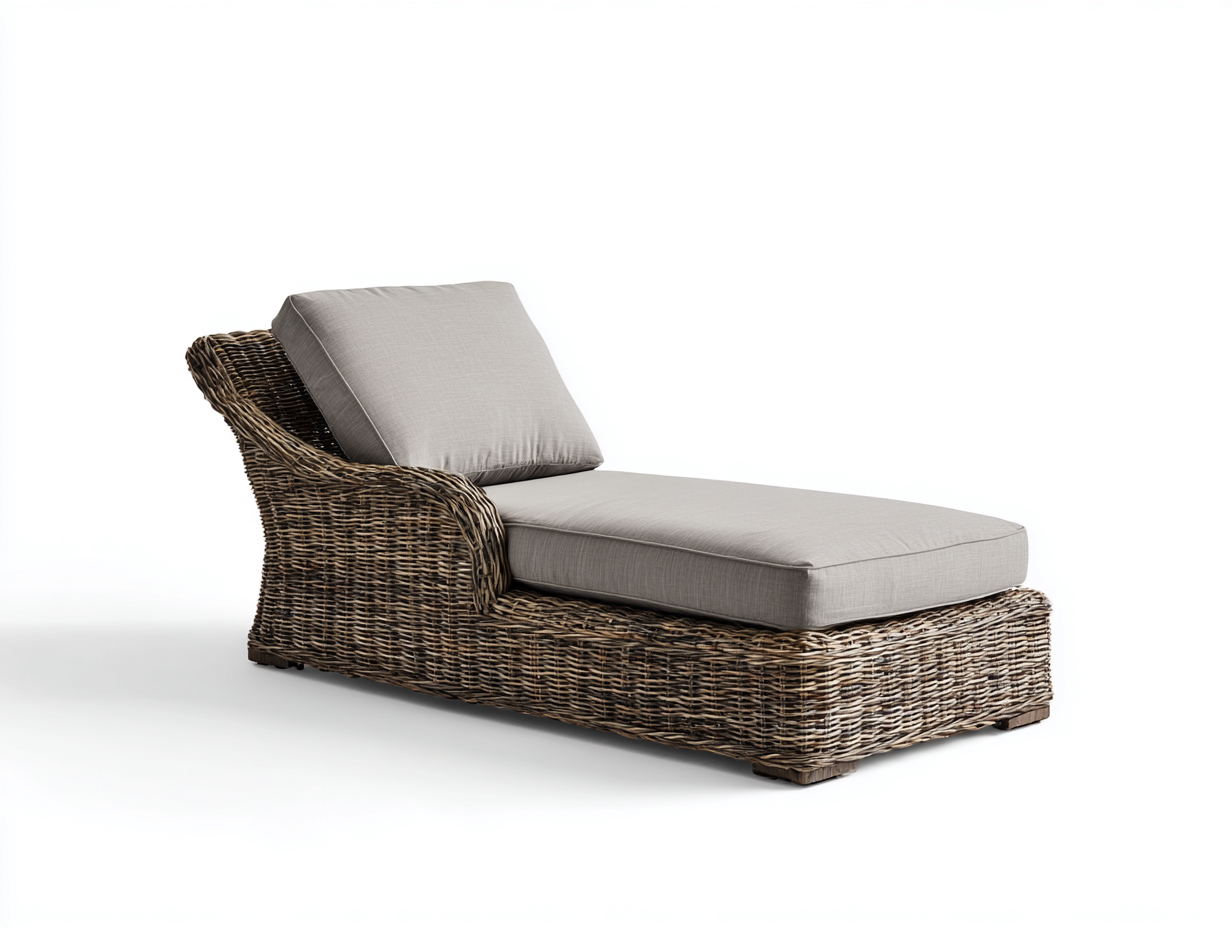 Lettino prendisole - rattan - 190x78x84 cm - marrone scuro-beige grigio - design naturale avvolgente-Jativonest