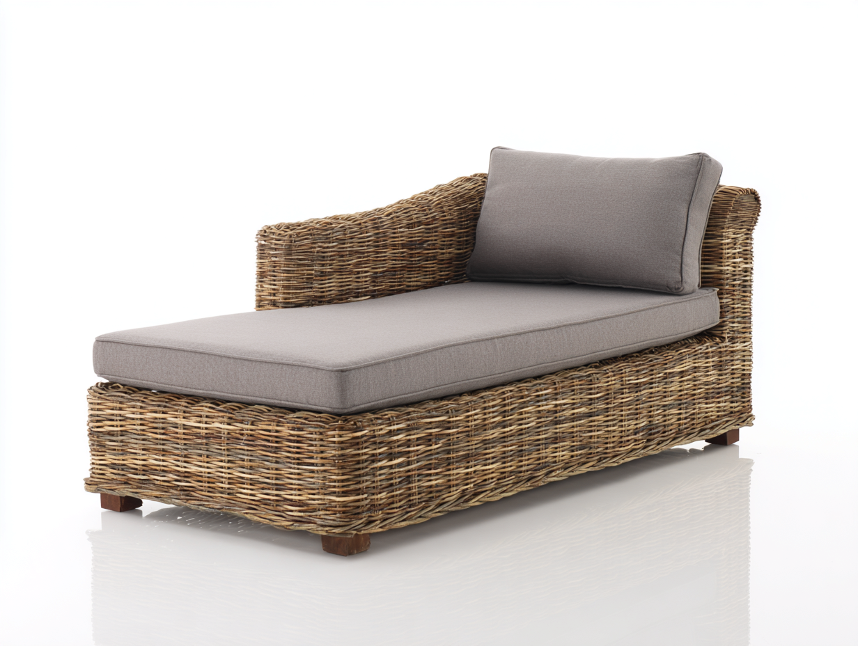 Lettino prendisole - rattan - 205x86x78 cm - marrone naturale-tortora - design rustico con braccioli-Jativonest