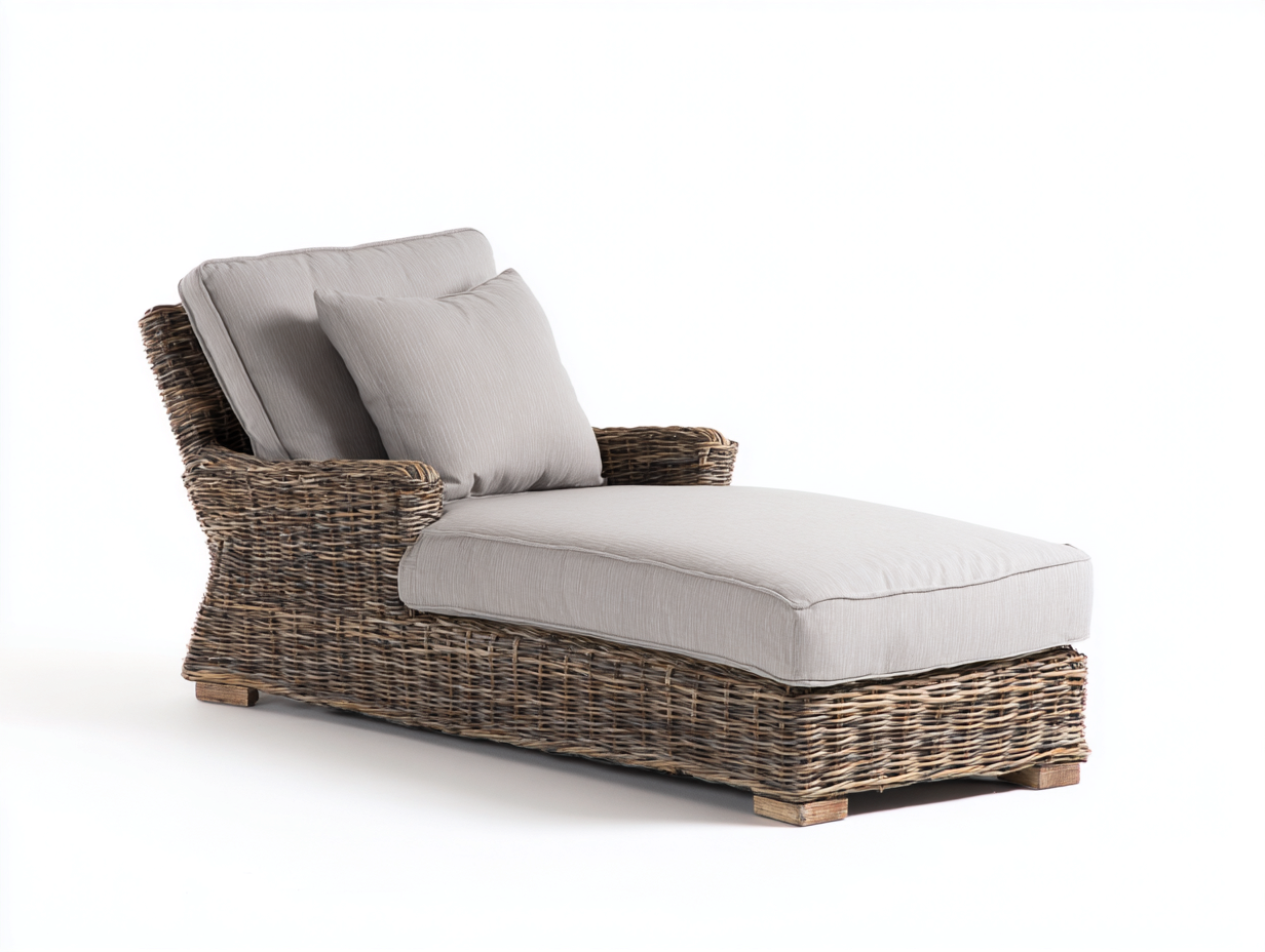 Lettino prendisole - rattan - 195x82x85 cm - marrone naturale-beige chiaro - design avvolgente con braccioli-Jativonest