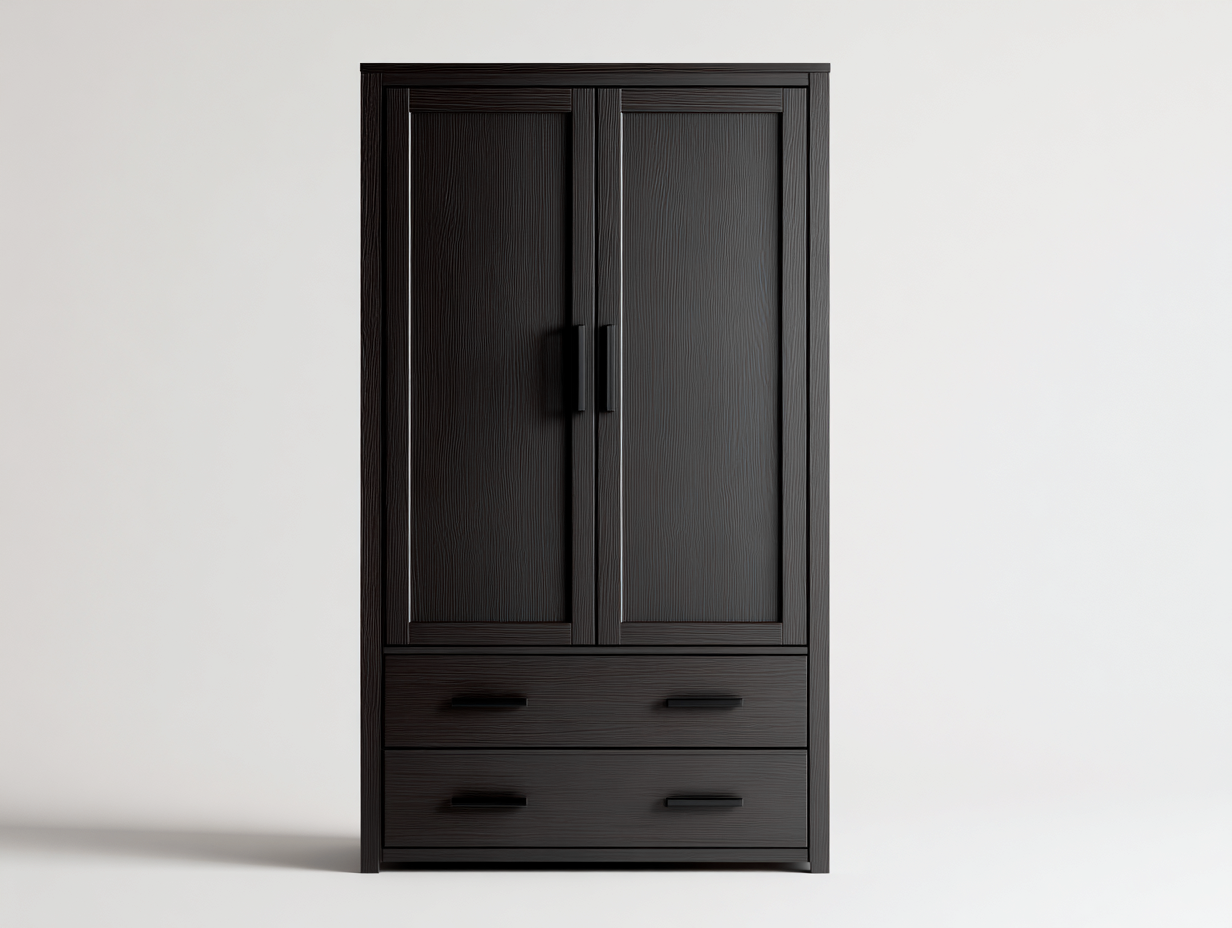 Armadio - pannelli - 116x53x196 cm - nero venato - design scanalato con cassetti-Jativonest