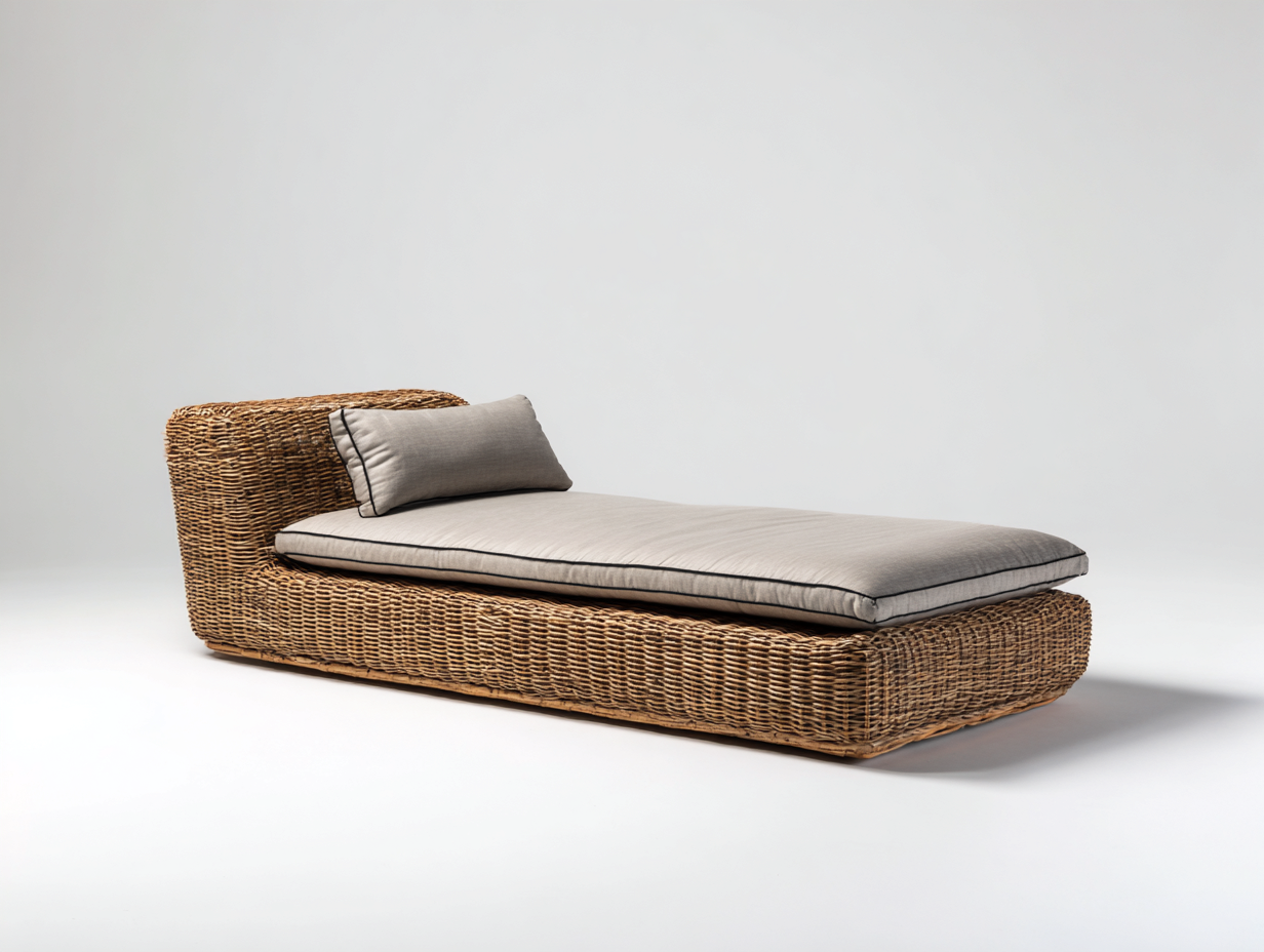 Lettino prendisole - rattan - 210x76x67 cm - marrone naturale-grigio chiaro - design lineare basso-Jativonest