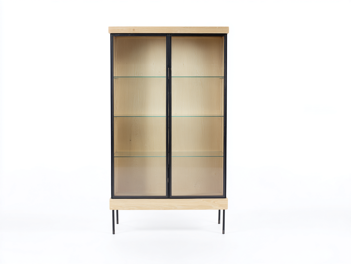 Vetrina - Legno - Vetro - Metallo - 82x38x169 cm - Rovere chiaro-Trasparente-Nero - Moderno-Jativonest